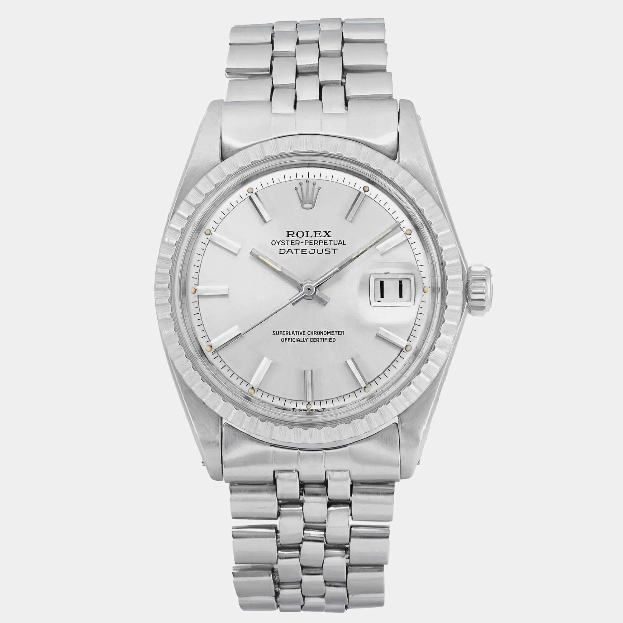 Rolex Silver Stainless Steel Datejust 1603 Automatic Men's Wristwatch 36mm