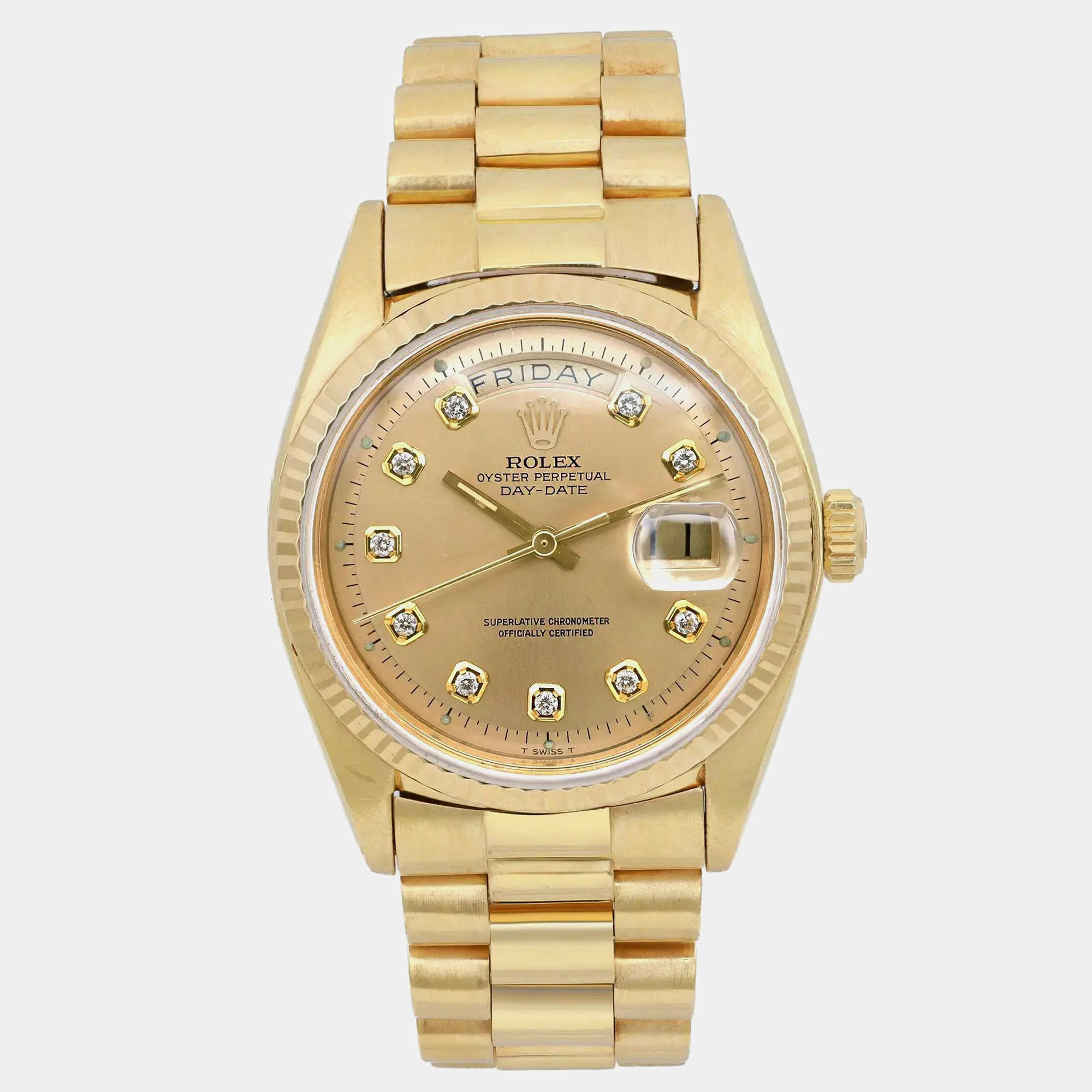 Rolex Champagne Diamond 18K Yellow Gold Day-Date 1803 Automatic Men's Wristwatch 36mm