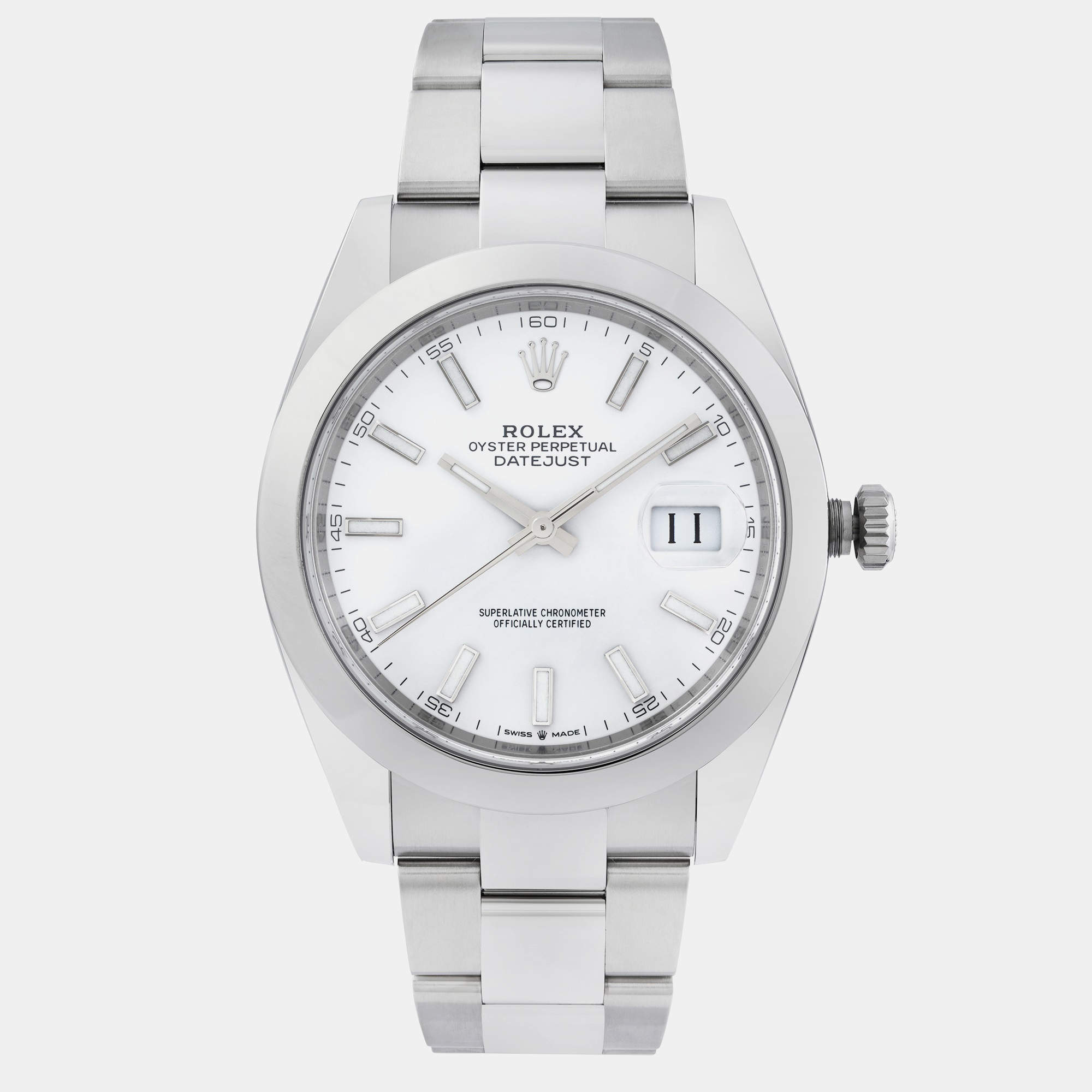 Rolex White Stainless Steel Datejust 126300 Automatic Men's Wristwatch 41 mm