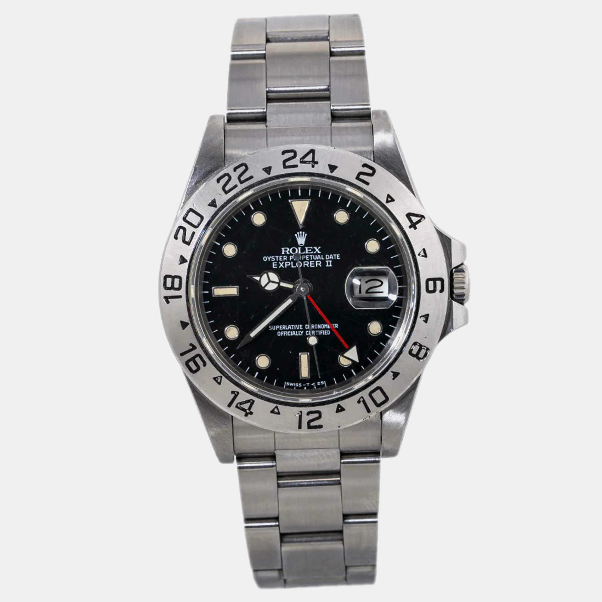 Rolex Black Stainless Steel Explorer II 16550  Automatic Men's Wristwatch 40 mm