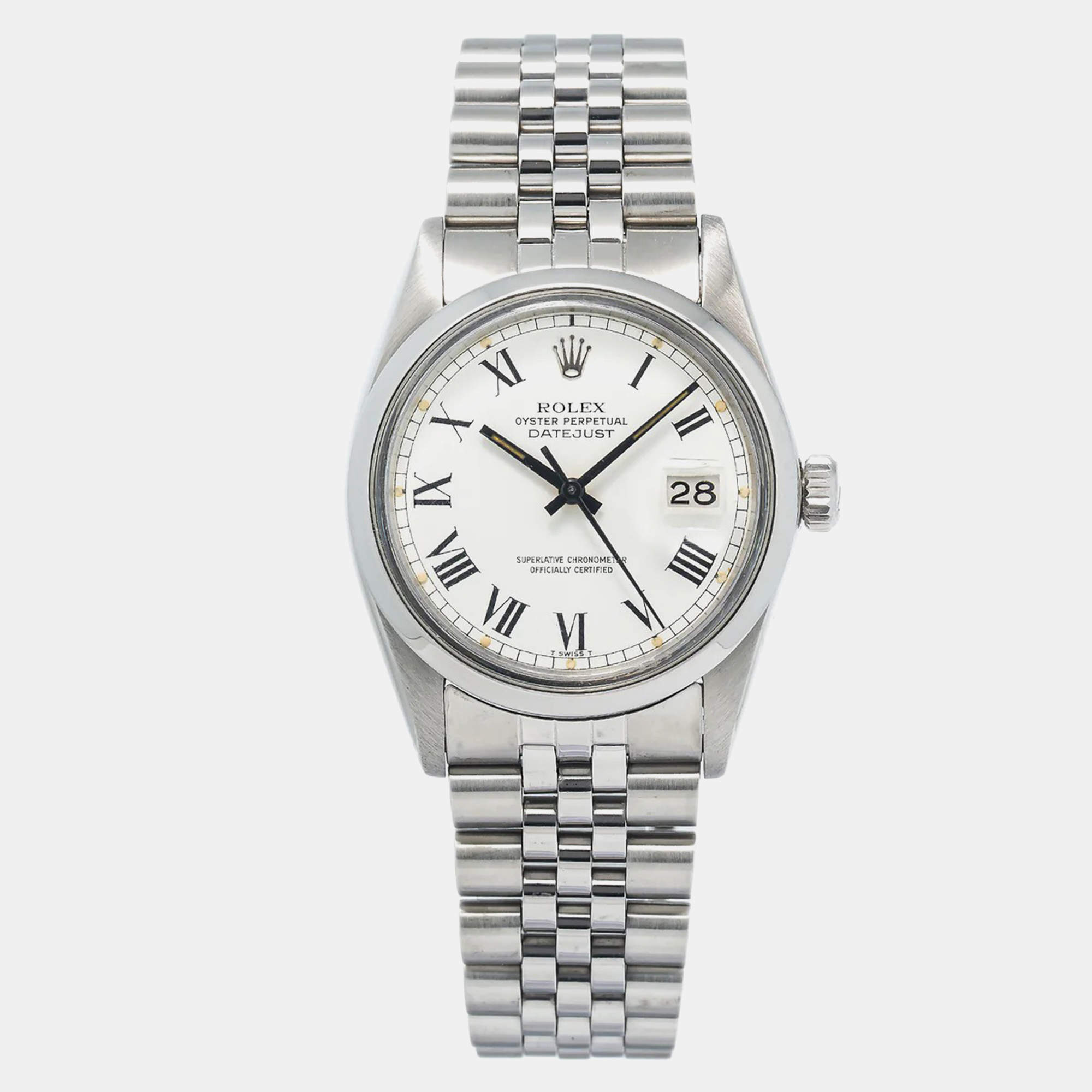 Rolex White Stainless Steel Datejust 16000 Automatic Men's Wristwatch 36mm