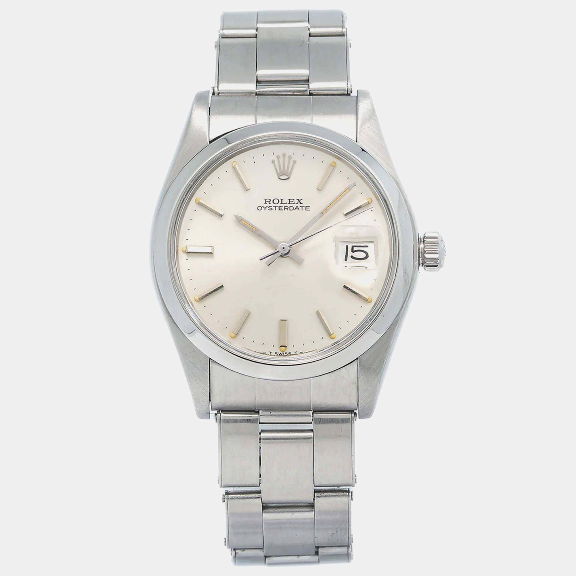 Rolex Cream Stainless Steel Oysterdate Precision 6694 Men's Wristwatch 34mm