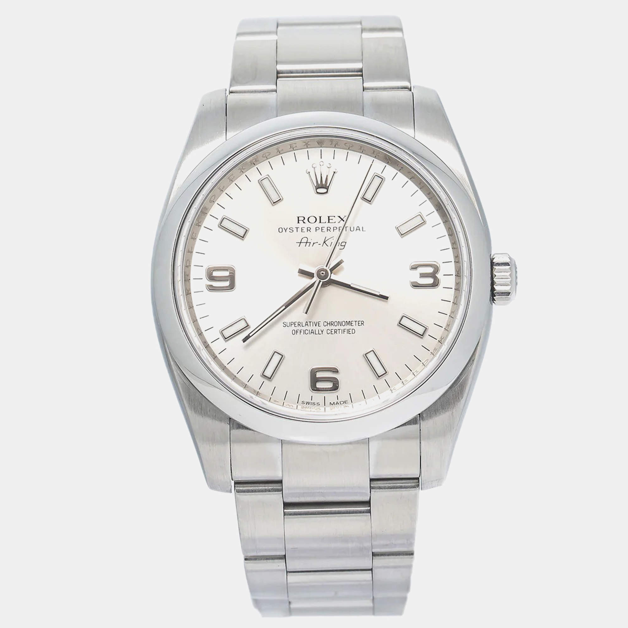 Rolex Silver Stainless Steel Air-King 114200 Automatic Men's Wristwatch 34mm