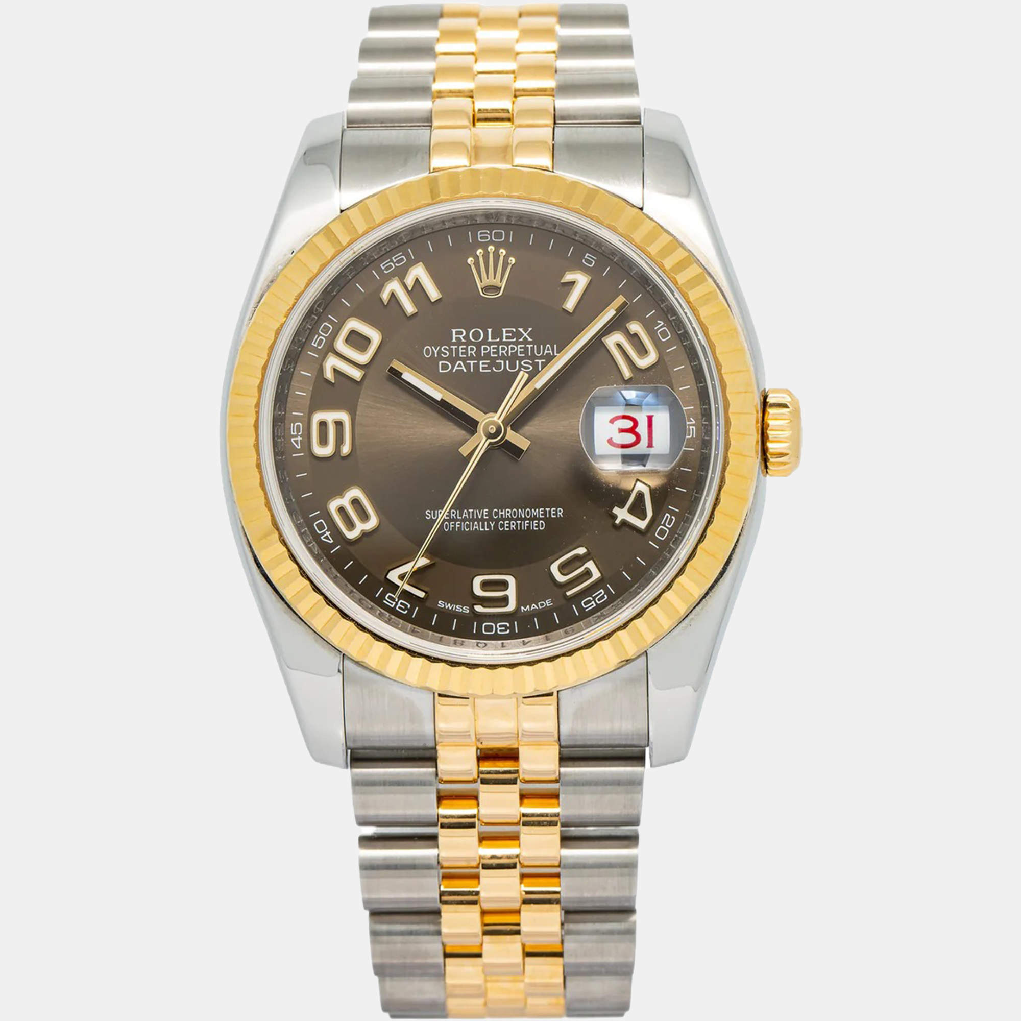 Rolex Datejust 116233 Automatic Brown 18K Yellow Gold Stainless Steel Men's Wristwatch 36MM