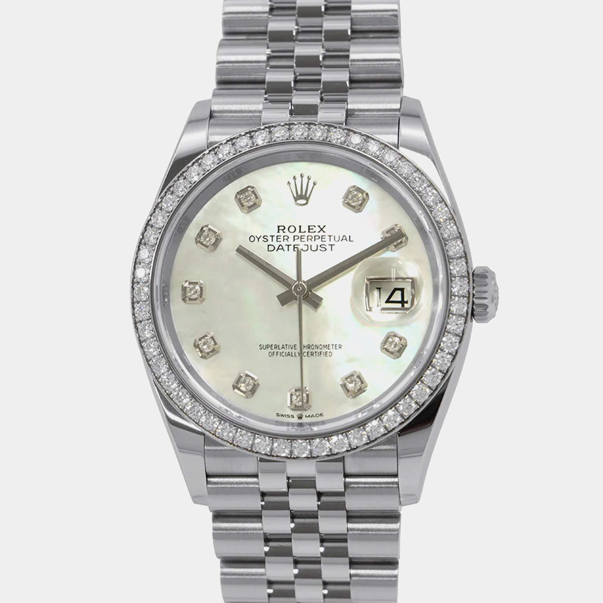 Rolex Datejust 126284RBR Automatic White Mother of Pearl 18k White Gold Stainless Steel Men's Wristwatch 36 mm