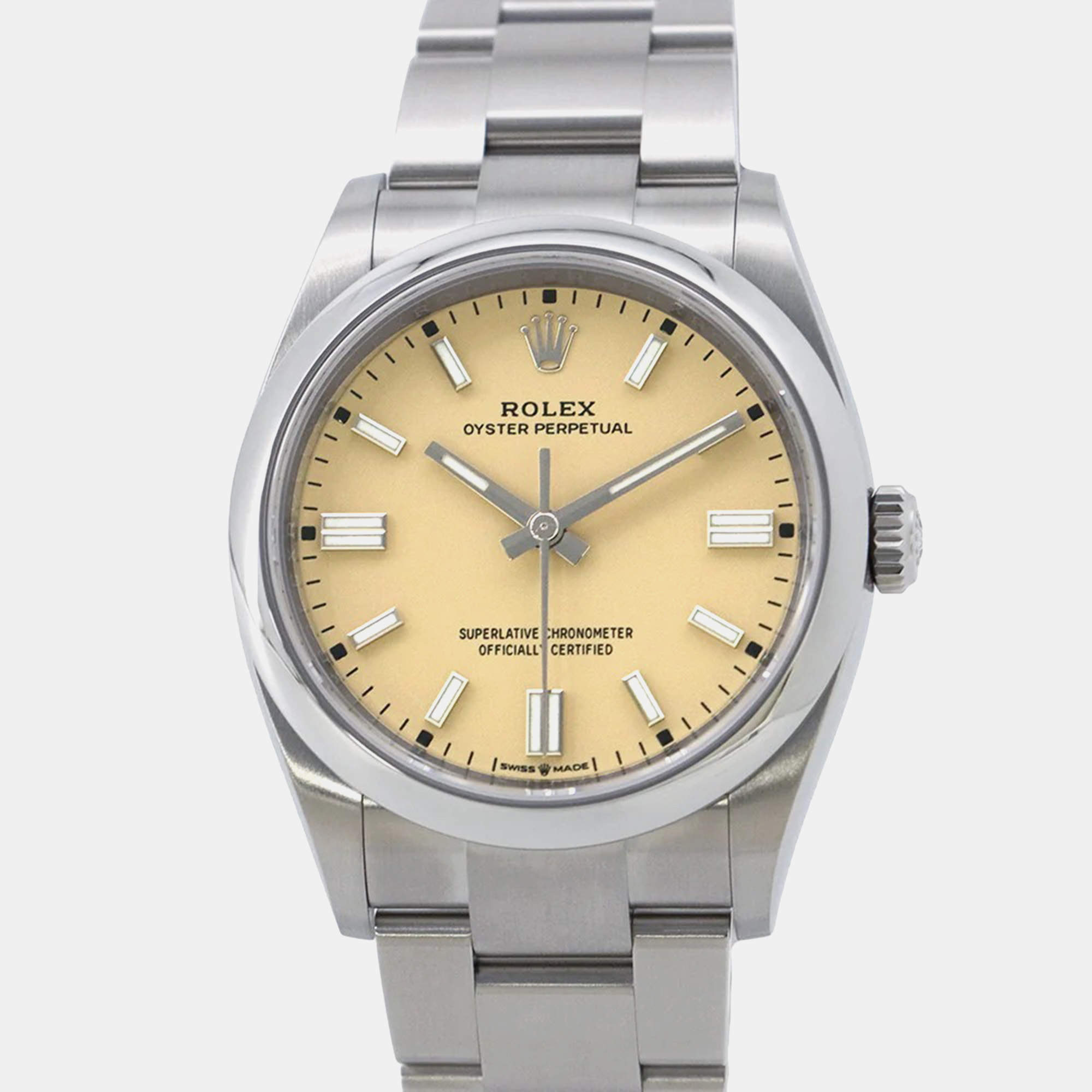 Pre Owned Rolex Oyster Perpetual 126000 Automatic Beige Stainless Steel Men's Wristwatch 36 mm