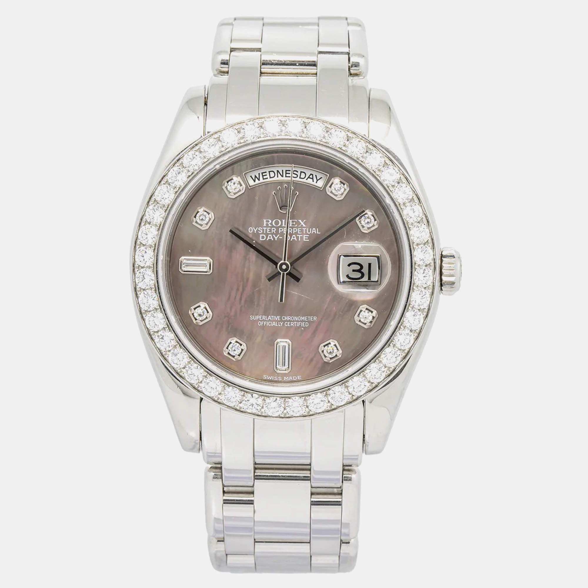 Rolex Day-Date 18946 Automatic Tahitian MOP Platinum Men's Wristwatch 39 mm