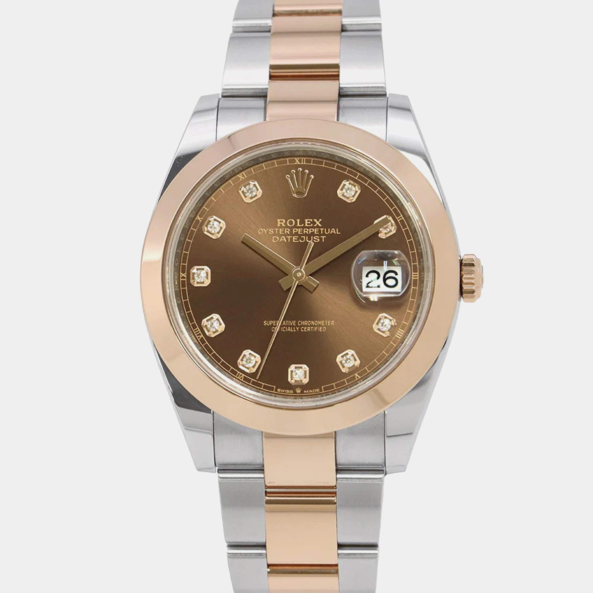 Pre Owned Rolex Datejust 126301G Automatic Brown 18k Rose Gold Stainless Steel Diamond Men's Wristwatch 41 mm