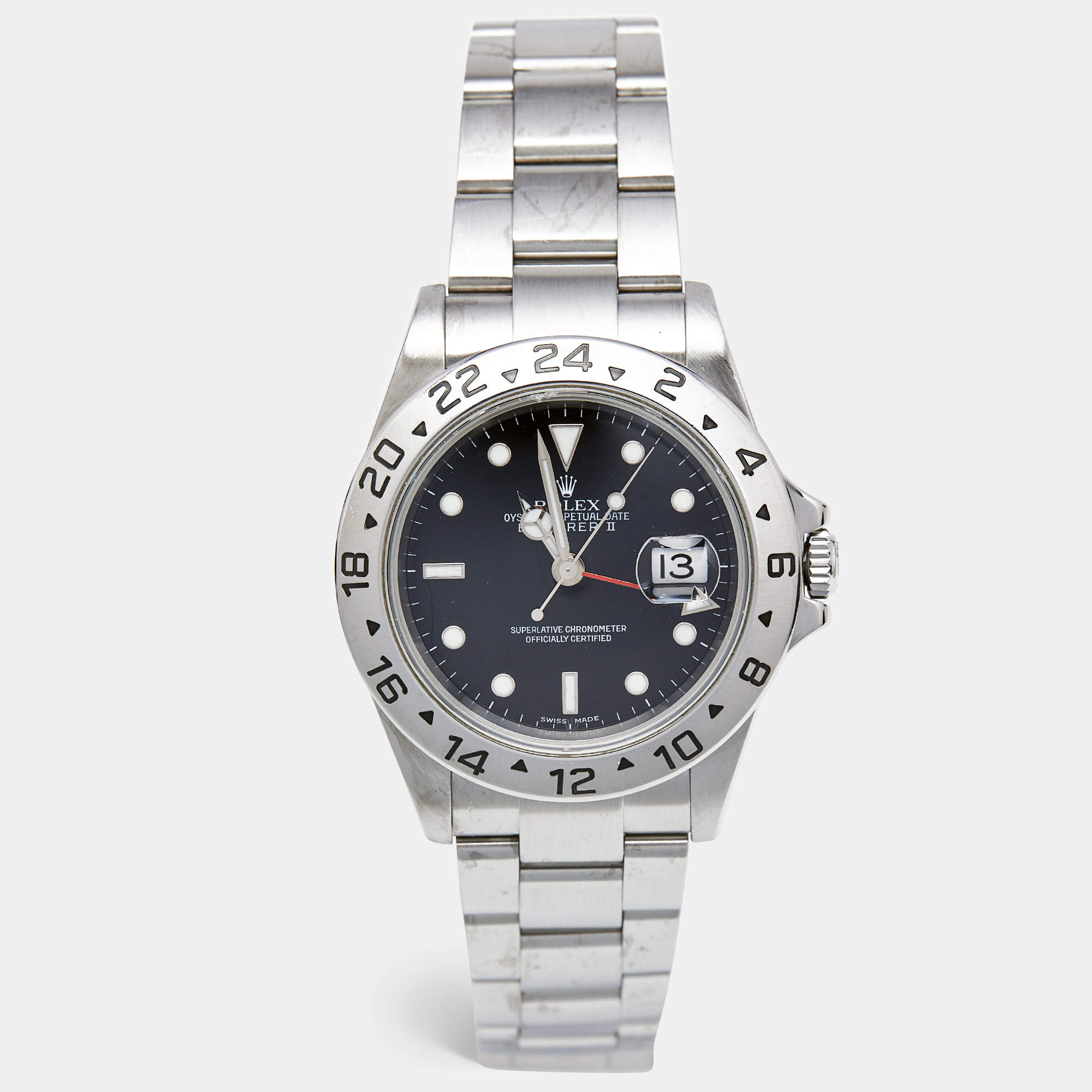 Pre Owned Rolex Black Stainless Steel Explorer II 16570T Men's Wristwatch 40 mm