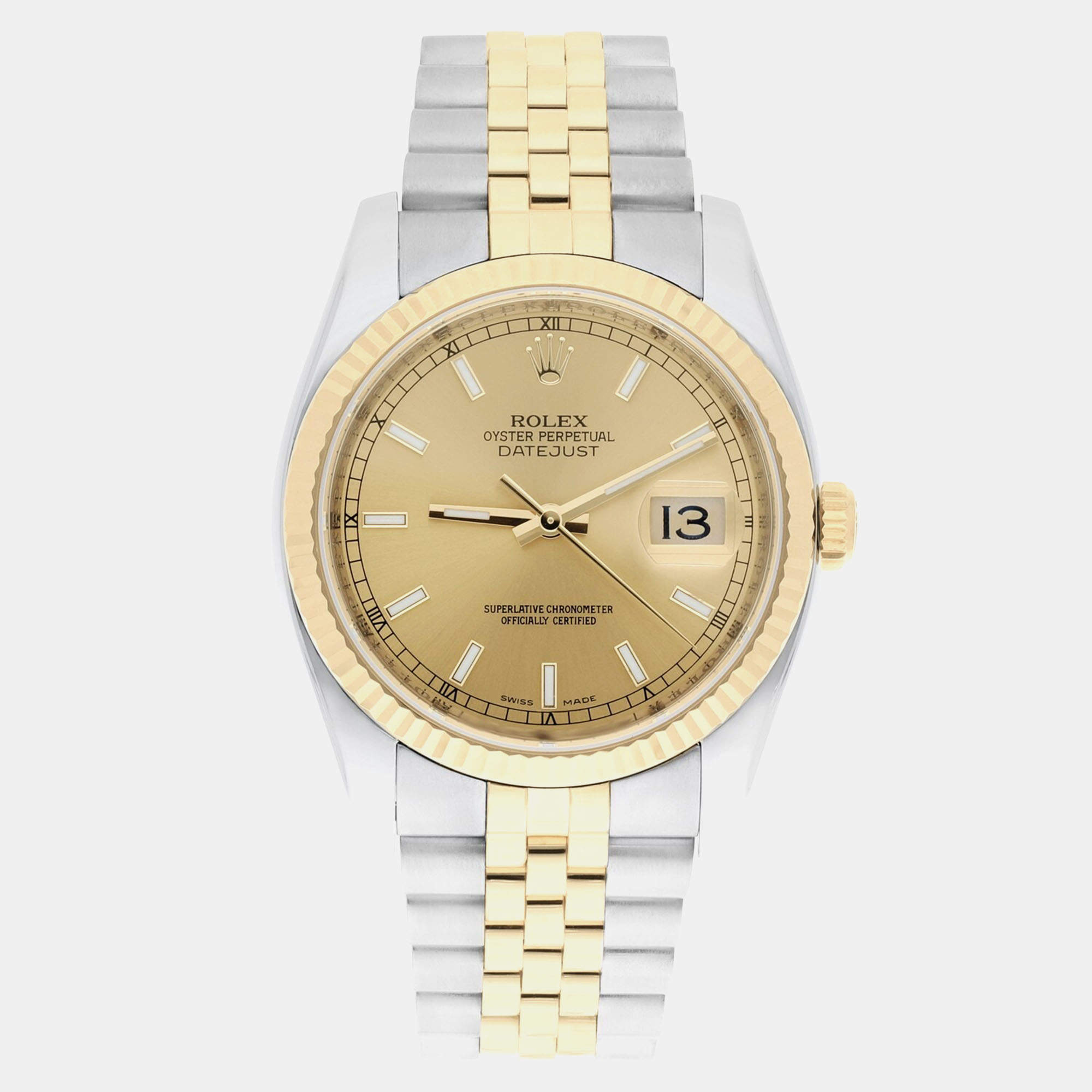 Pre Owned Rolex Datejust 116233 Automatic Champagne 18k Yellow Gold Stainless Steel Men's Wristwatch 36 mm