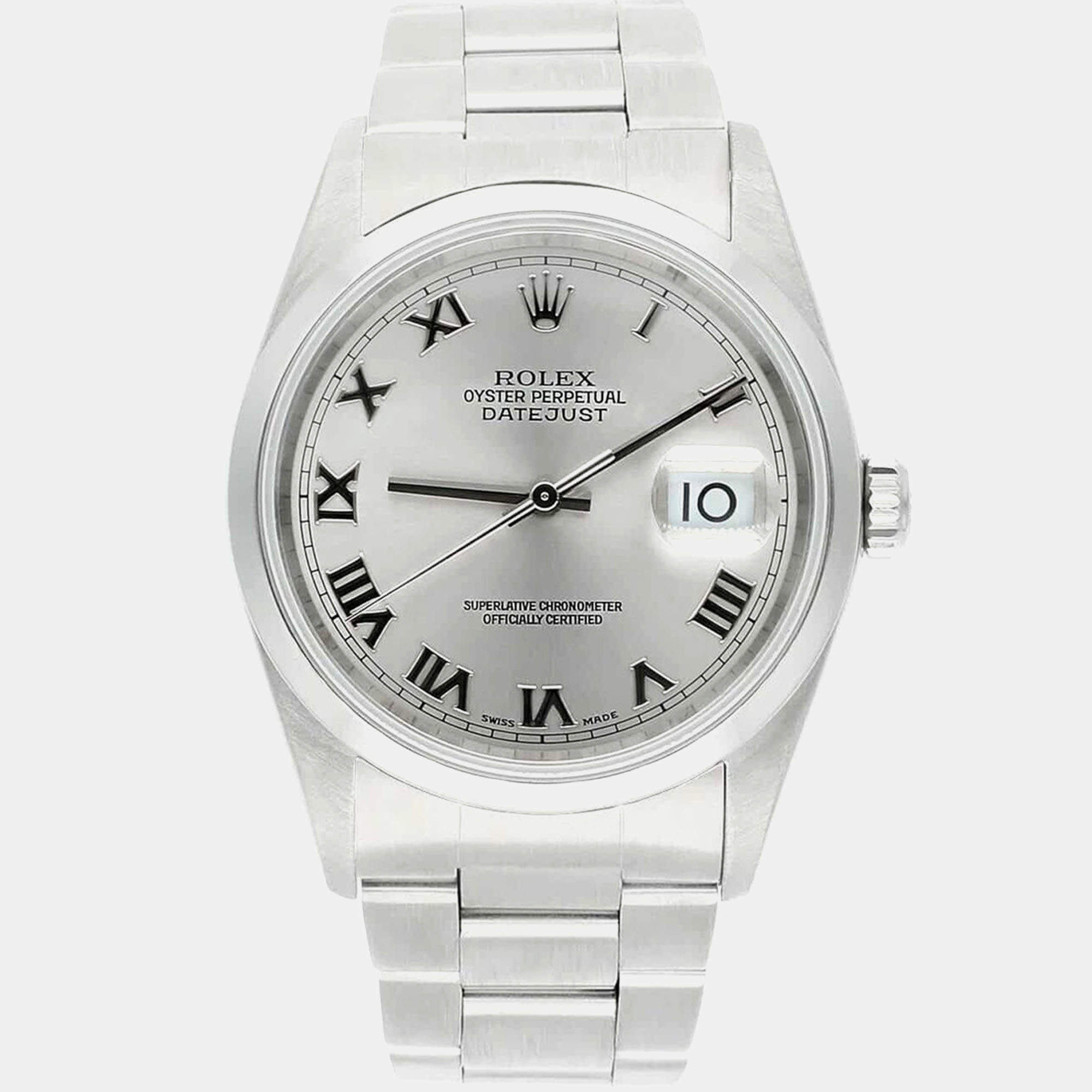 Pre Owned Rolex Datejust 16200 Automatic Silver Stainless Steel Men's Wristwatch 36 mm