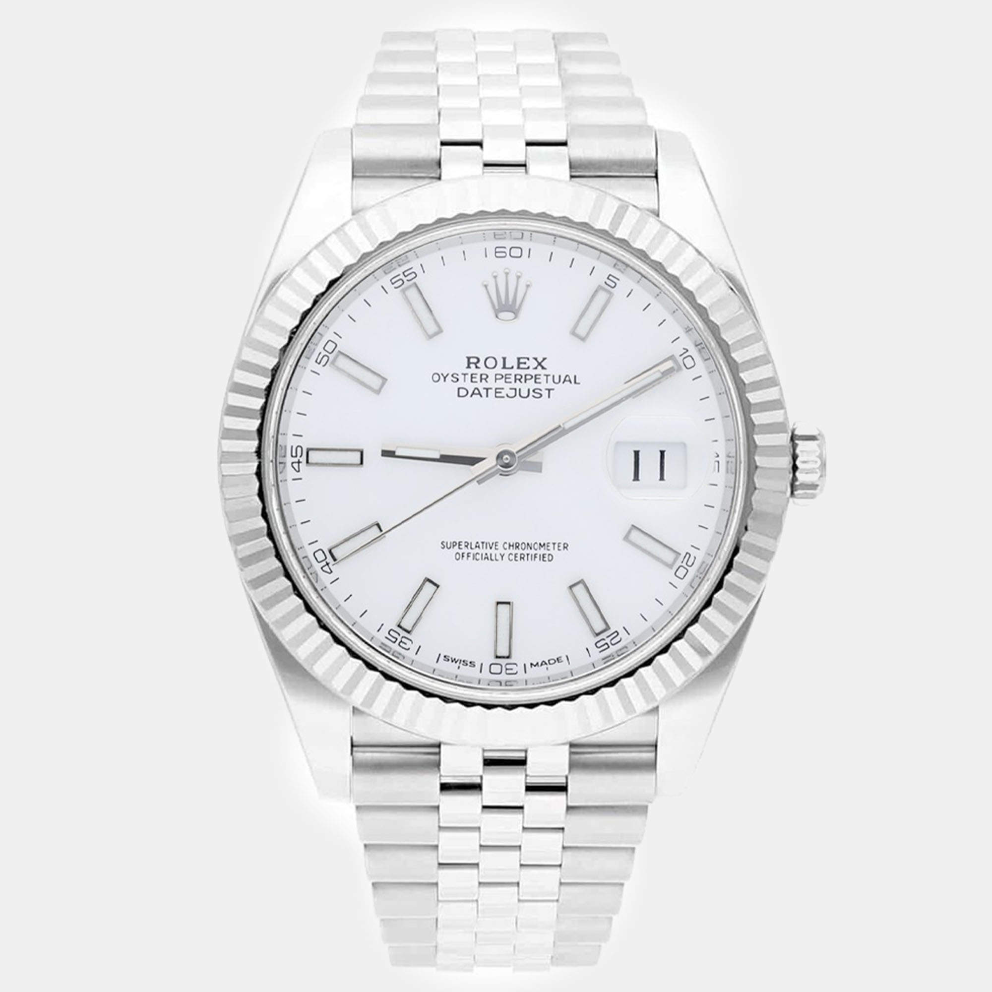 Pre Owned Rolex Datejust 126334 Automatic White 18k White Gold Stainless Steel Men's Wristwatch 41 mm