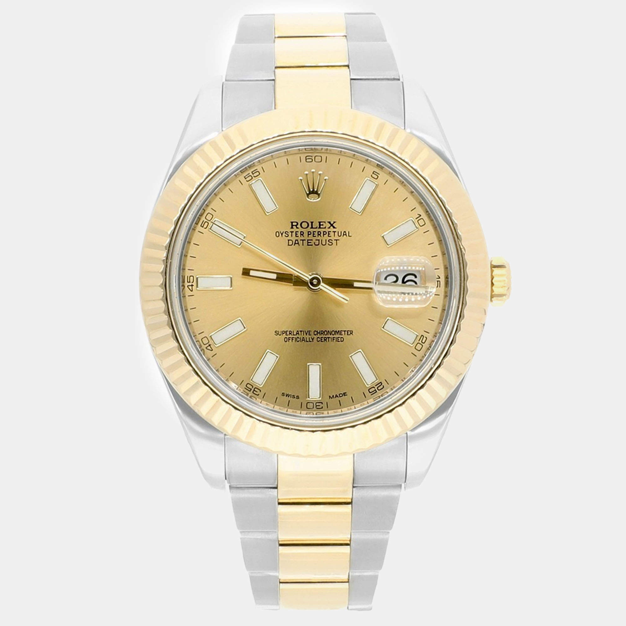 Pre Owned Rolex  Datejust II 116333 Automatic Champagne 18k Yellow Gold Stainless Steel Men's Wristwatch 41 mm