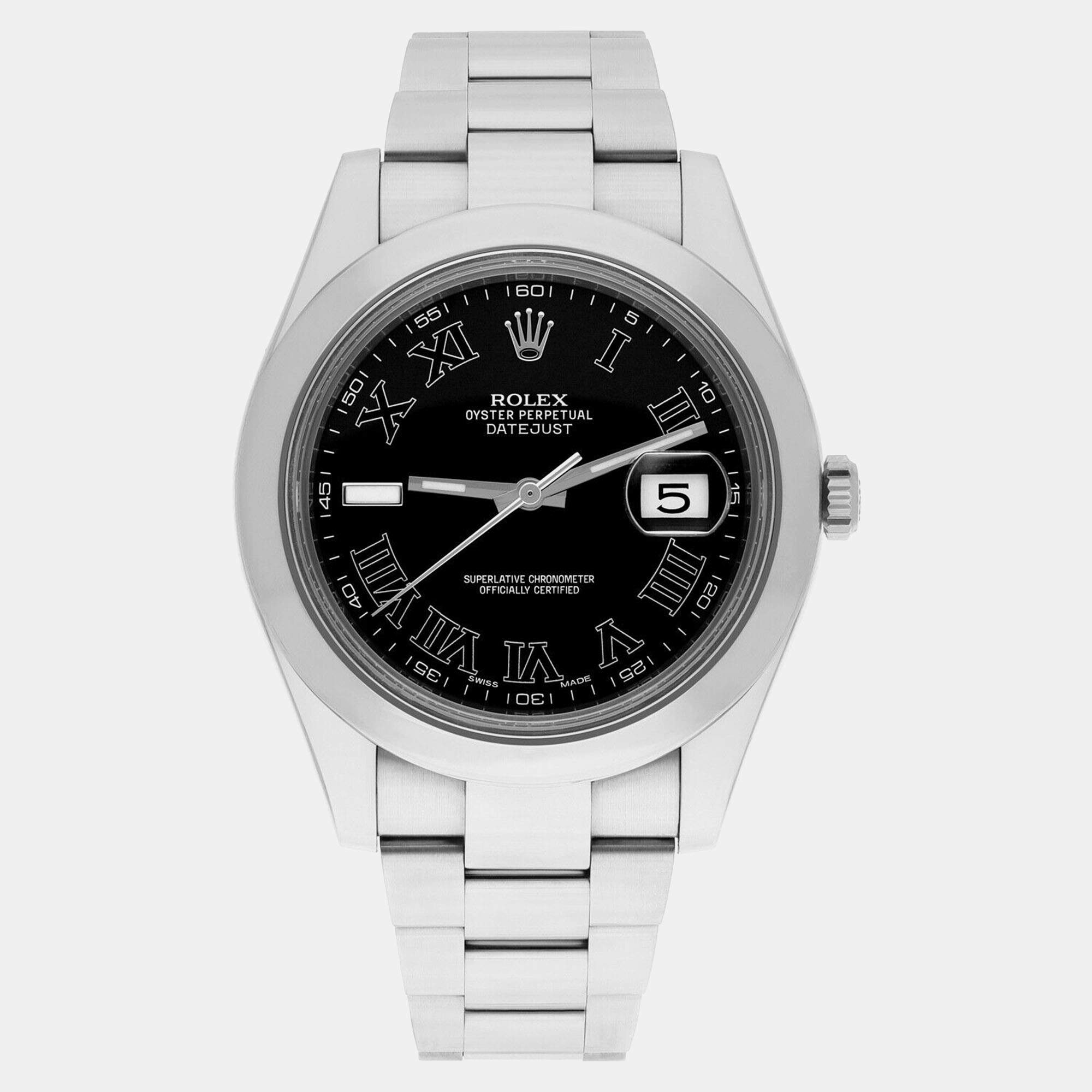 Pre Owned Rolex Datejust II 116300 Automatic Black Stainless Steel Men's Wristwatch 41 mm