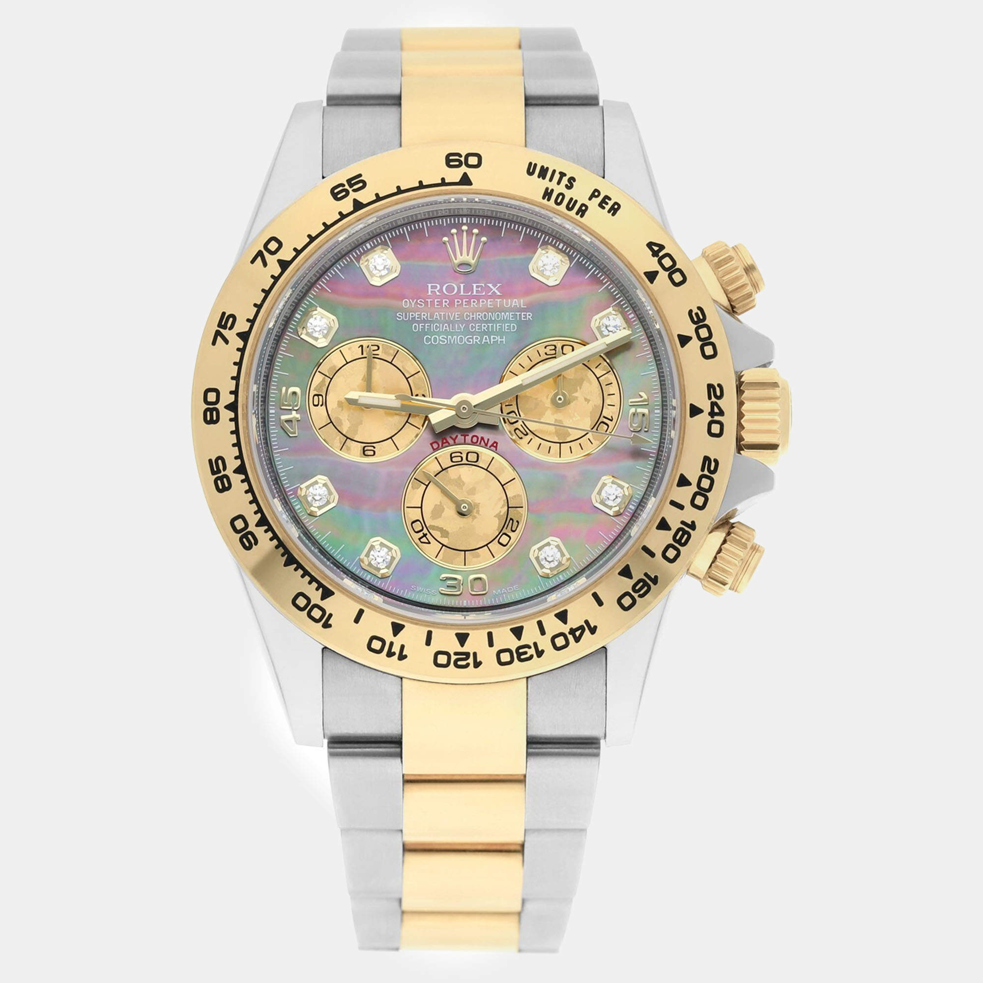 Pre Owned Rolex Cosmograph Daytona 116503 Automatic Tahitian MOP 18K Yellow Gold Stainless Steel Men's Wristwatch 40 mm