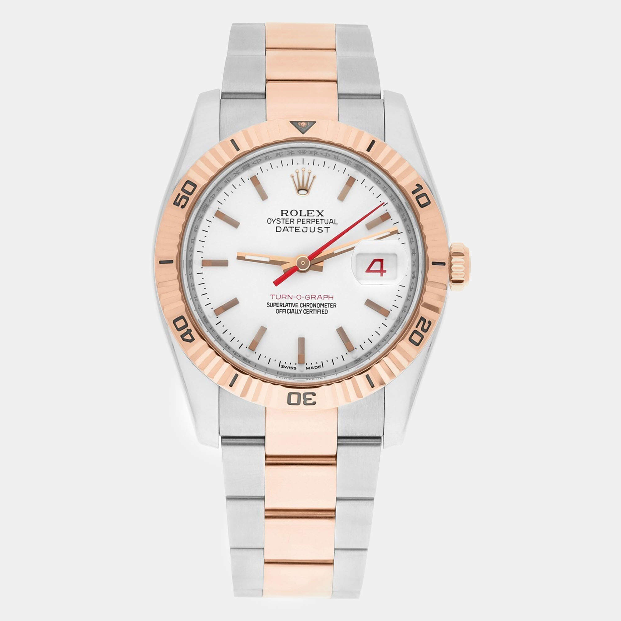 Pre Owned Rolex Datejust 116261 Automatic White 18k Rose Gold Stainless Steel Men's Wristwatch 36 mm