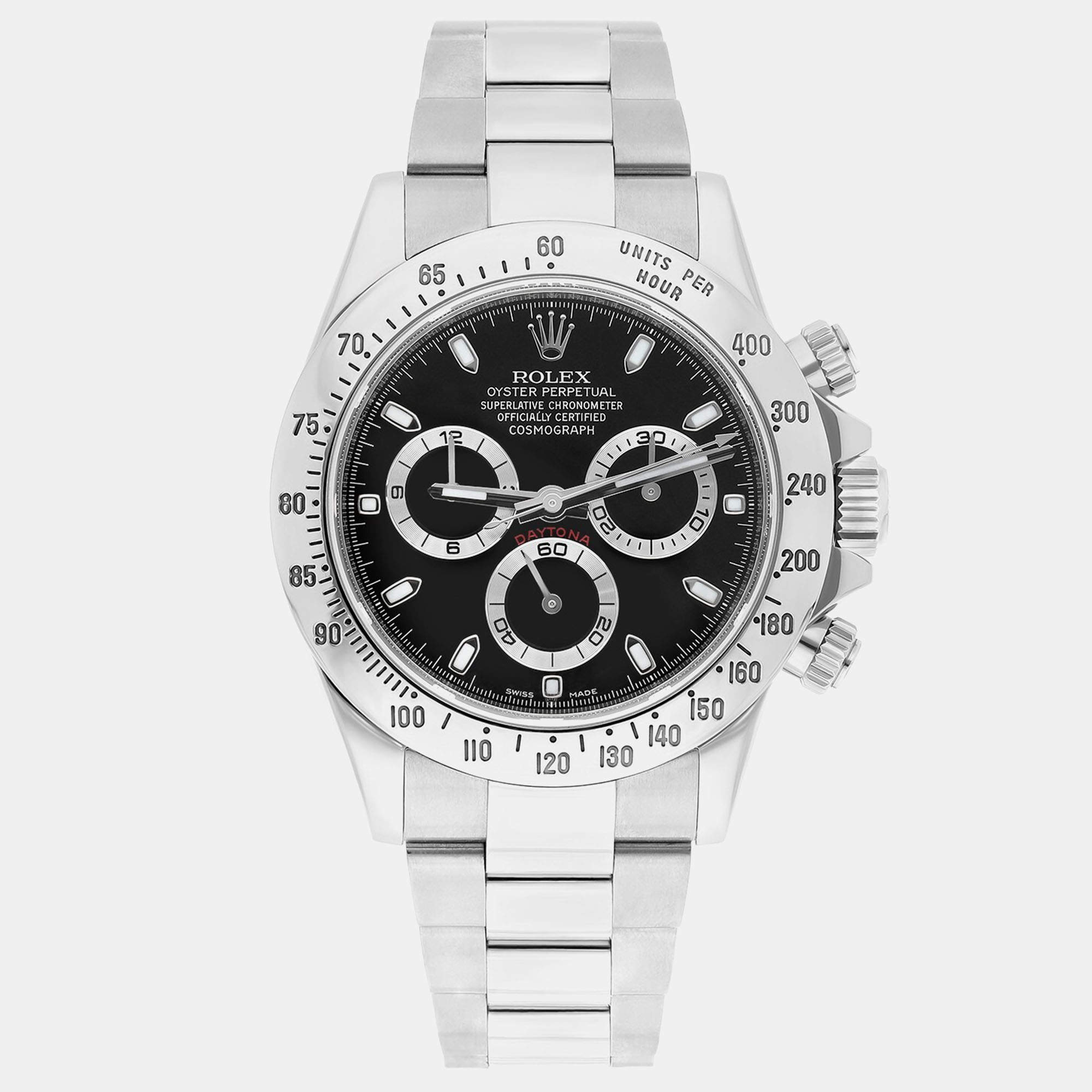 Pre Owned Rolex Cosmograph Daytona 116520 Automatic Black Stainless Steel Men's Wristwatch 40 mm