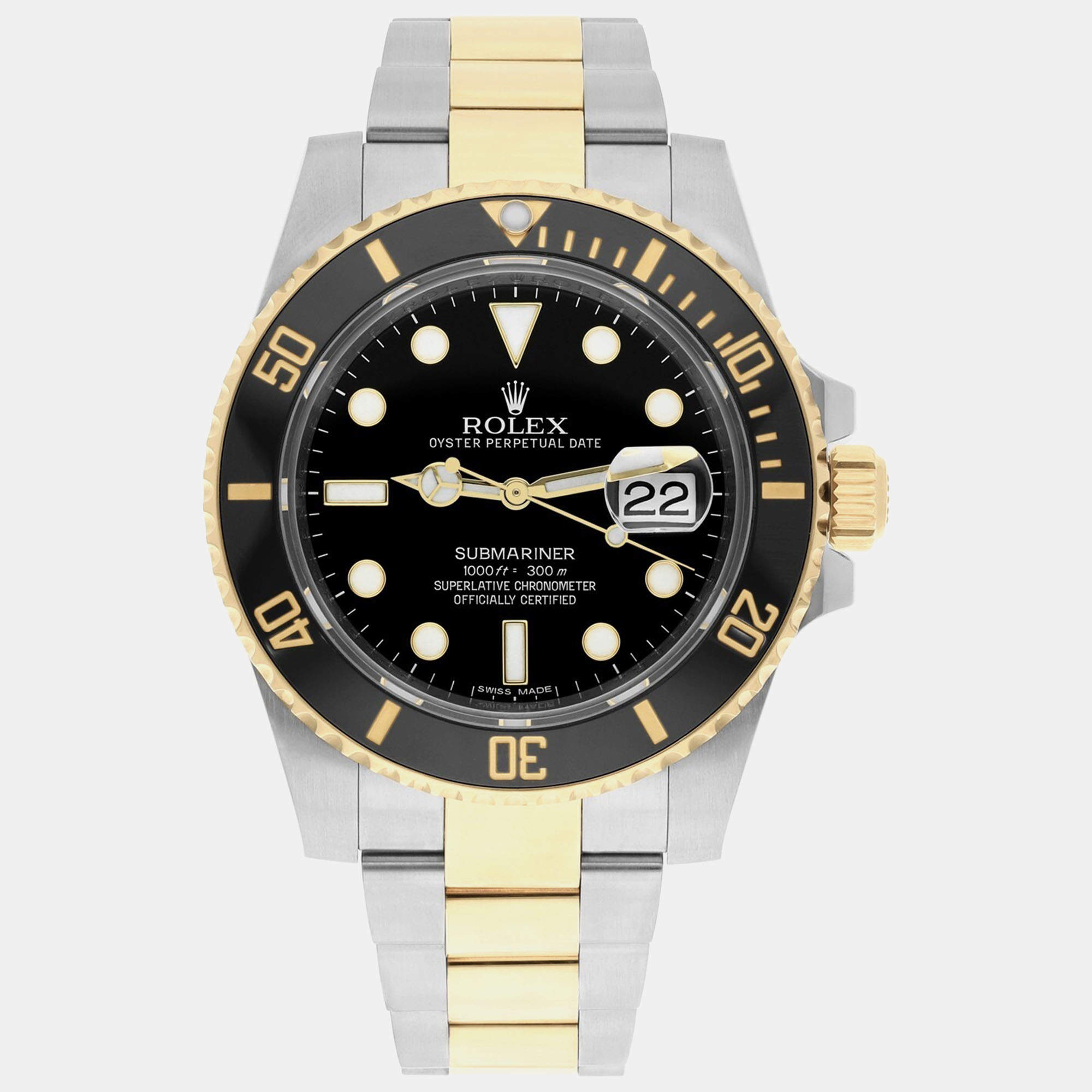 Pre Owned Rolex Submariner 116613LN Automatic Black 18k Yellow Gold Stainless Steel Men's Wristwatch 40 mm
