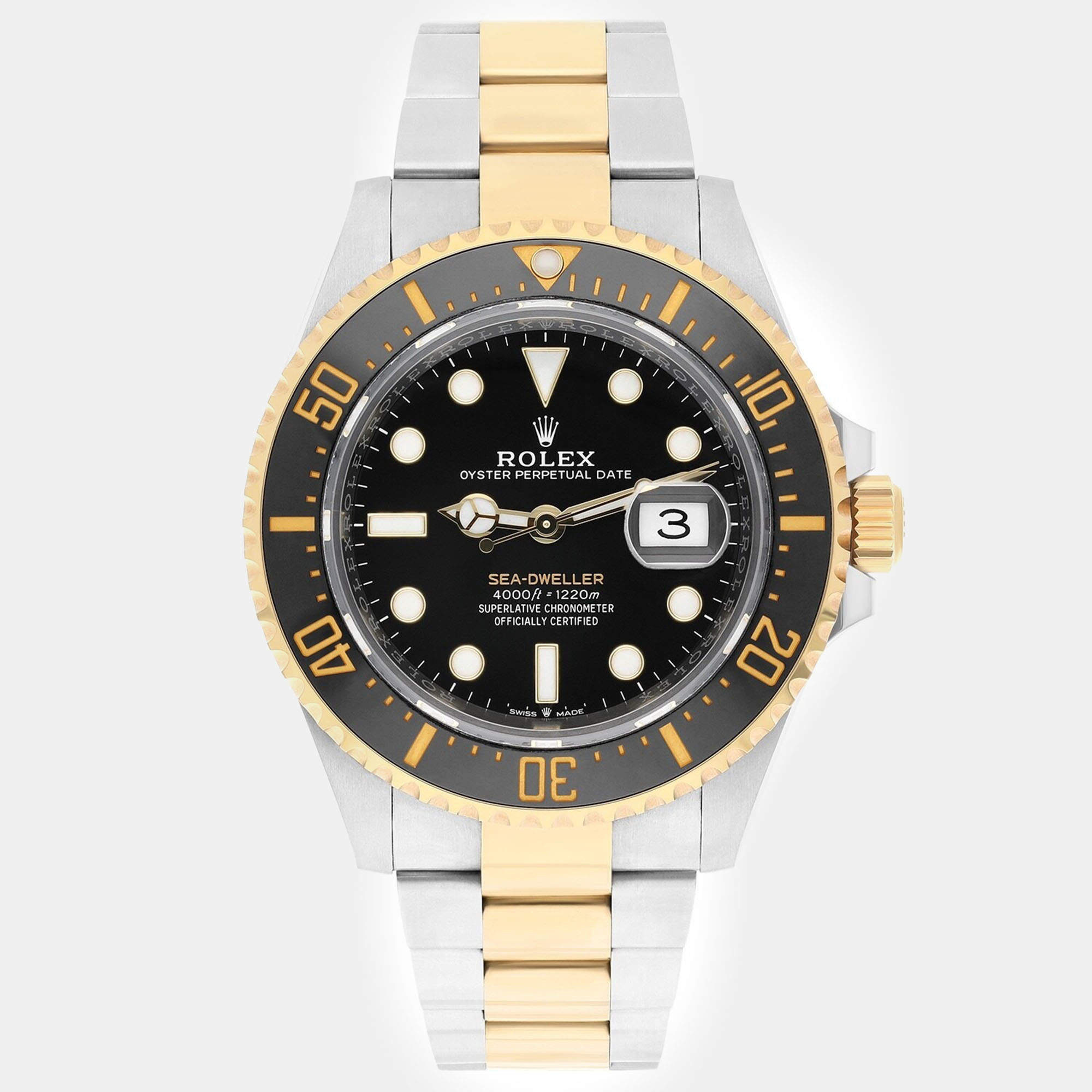 Pre Owned Rolex Black 18k Yellow Gold Stainless Steel Sea-Dweller 126603 Automatic Men's Wristwatch 43 mm