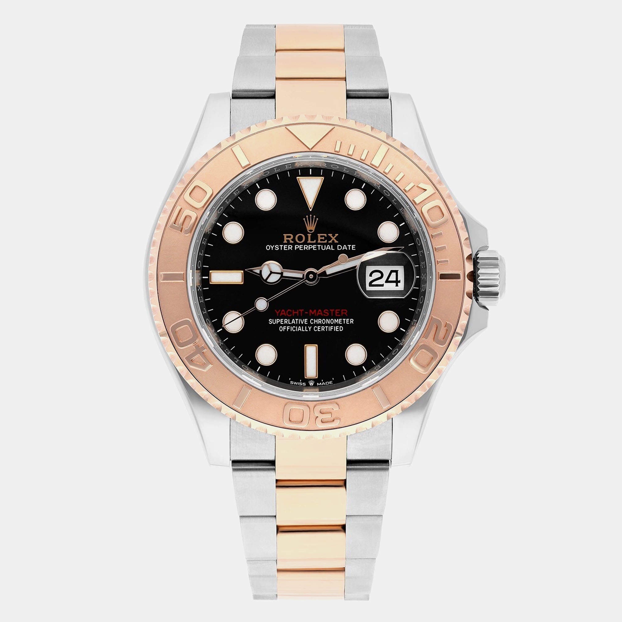 Pre Owned Rolex Yacht-Master 126621 Automatic Black 18k Rose Gold Stainless Steel Men's Wristwatch 40 mm