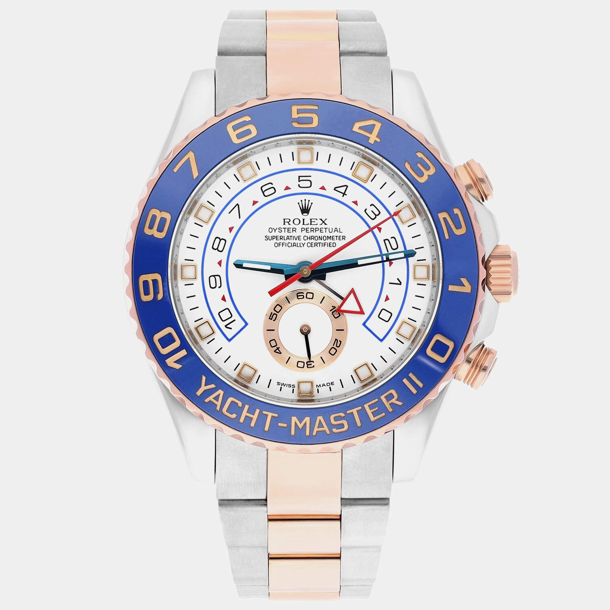 Pre Owned Rolex Yacht-Master II 116681 Automatic White 18k Rose Gold Stainless Steel Men's Wristwatch 44 mm