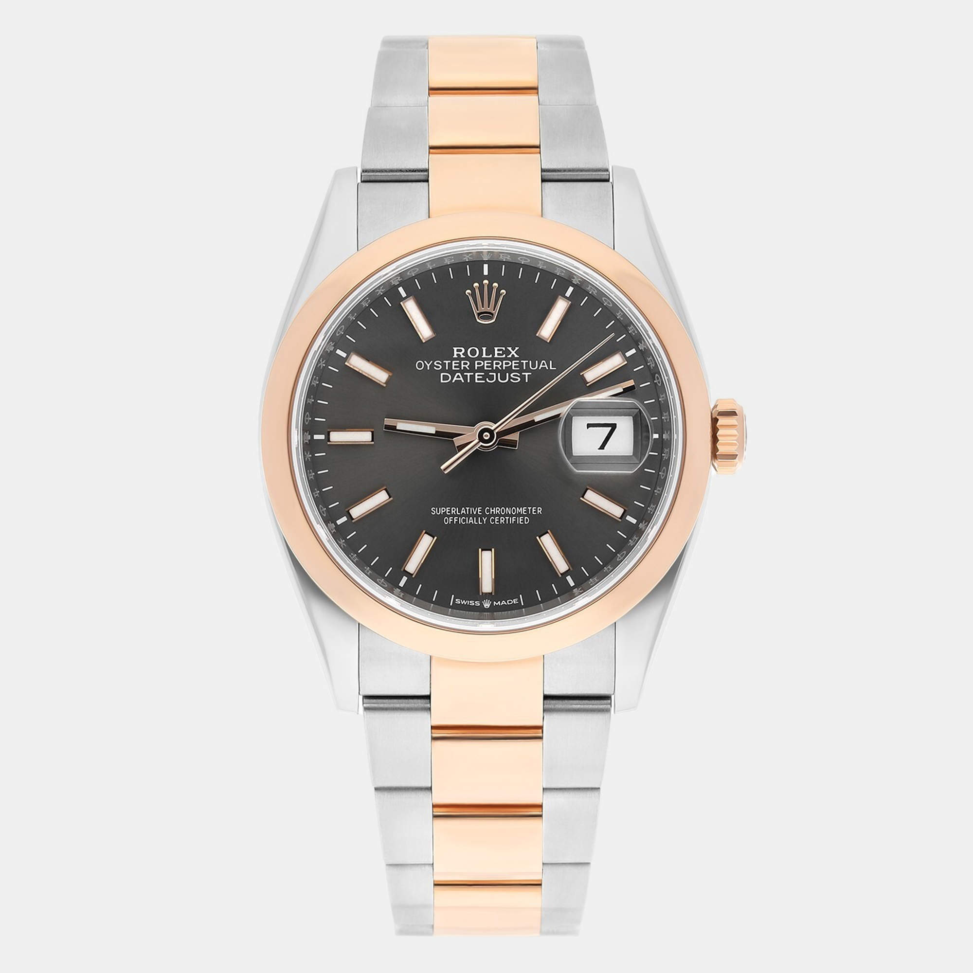 Pre Owned Rolex Datejust 126201 Automatic Grey 18k Rose Gold Stainless Steel Men's Wristwatch 36 mm