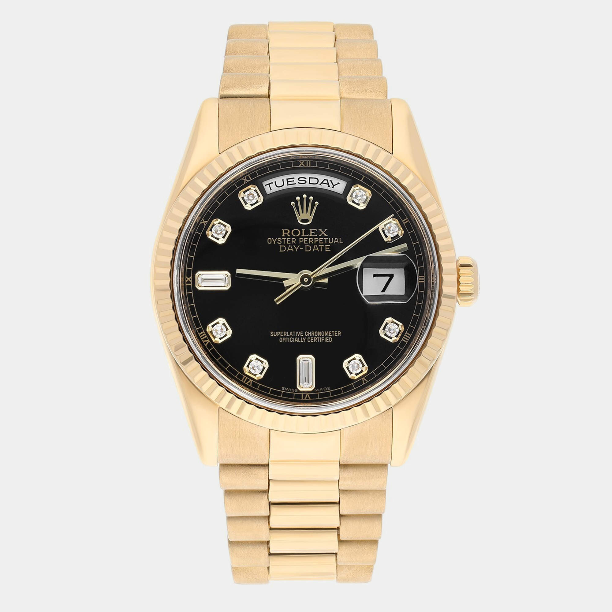 Pre Owned Rolex Day-Date 118238 Automatic Black 18k Yellow Gold Men's Wristwatch 36 mm