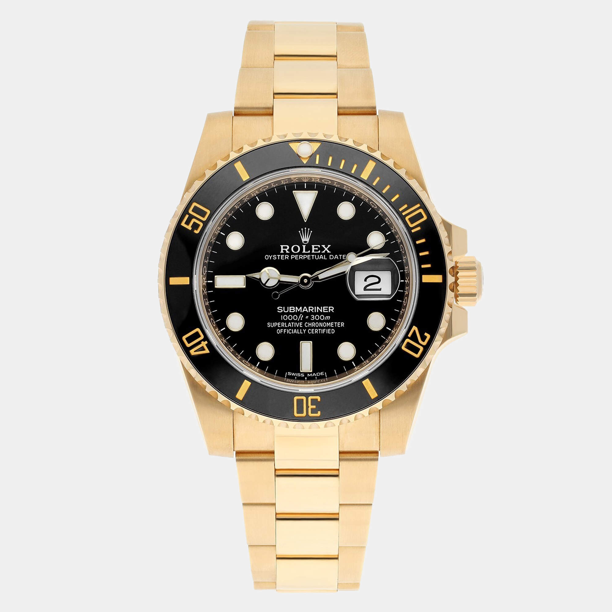 Pre Owned Rolex Submariner 116618LN Automatic Black 18k Yellow Gold Men's Wristwatch 40 mm