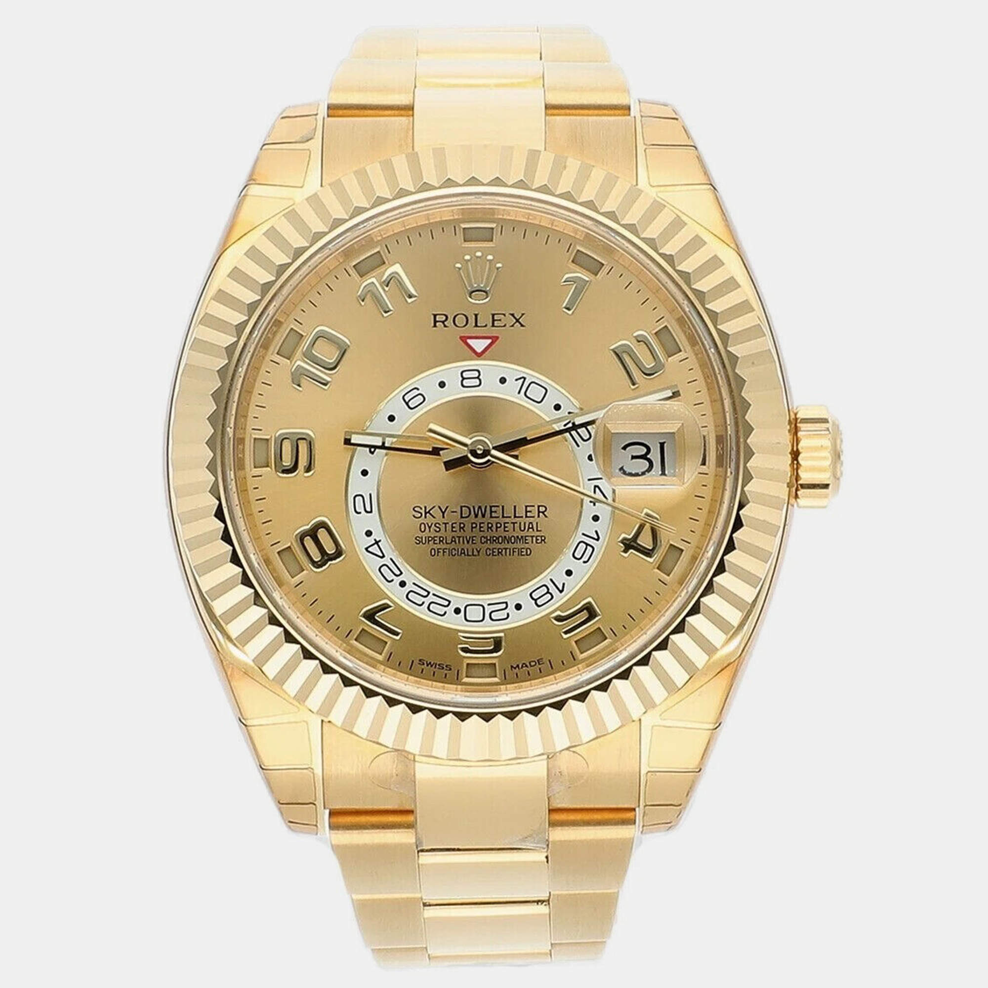 Pre Owned Rolex Sky-Dweller 326938 Automatic Champagne 18k Yellow Gold Men's Wristwatch 42 mm
