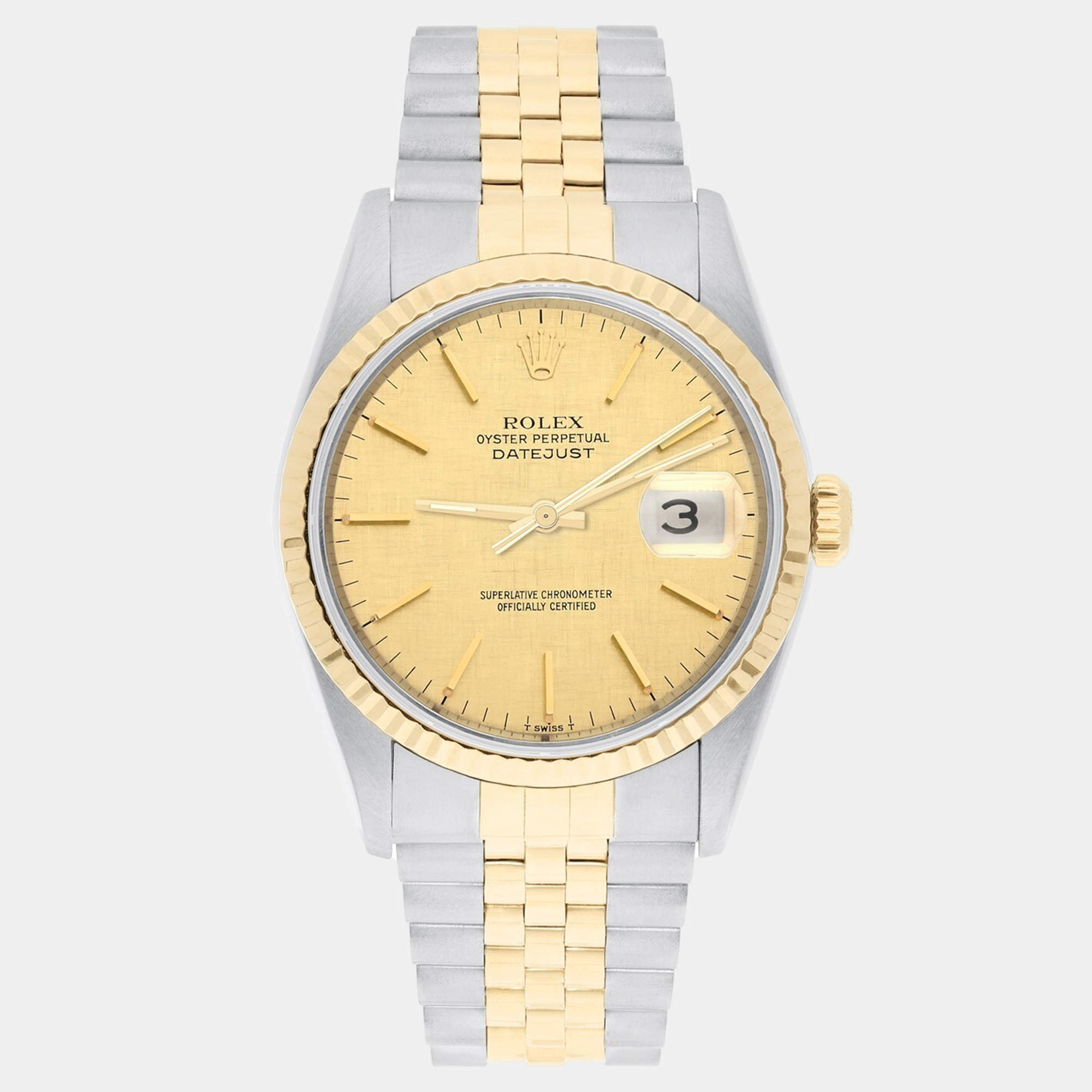 مملوكة مسبقًا Rolex Datejust 16233 Automatic Champagne 18k Yellow Gold Stainless Steel Men's Wristwatch 36 mm