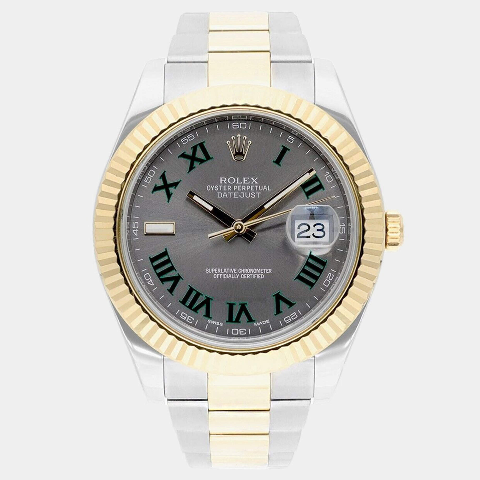 Pre Owned Rolex Datejust II 116333 Automatic Grey 18k Yellow Gold Stainless Steel Men's Wristwatch 41 mm