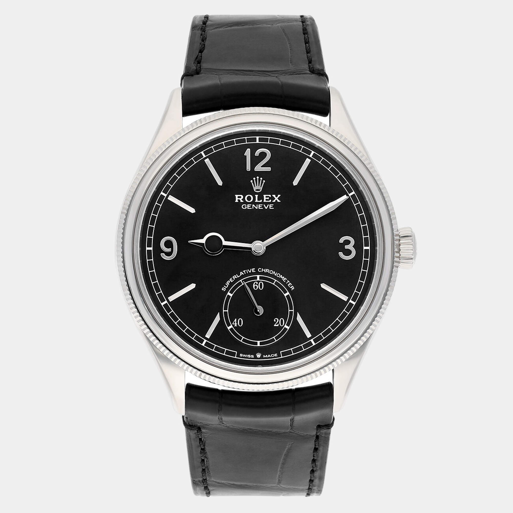 Pre Owned Rolex 1908 M52509-0002 Automatic Black 18k White Gold Men's Wristwatch 39 mm