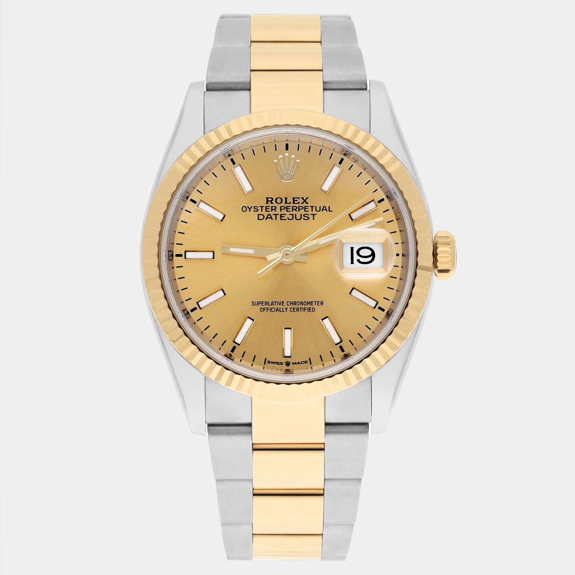 Pre Owned Rolex Datejust 126233 Automatic Champagne 18k Yellow Gold Stainless Steel Men's Wristwatch 36 mm