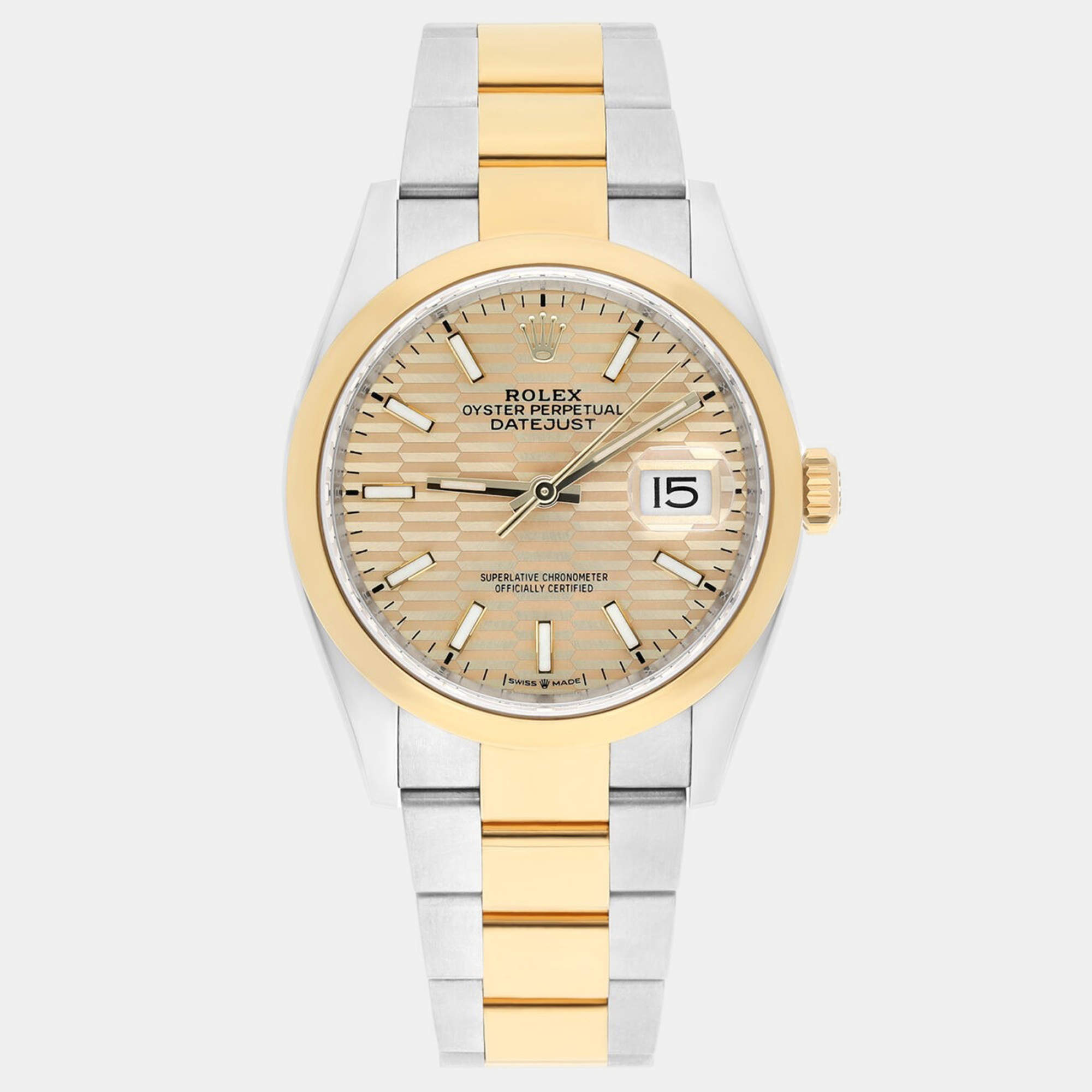 Pre Owned Rolex Datejust 126203-0040 Automatic Champagne 18k Yellow Gold Stainless Steel Men's Wristwatch 36 mm
