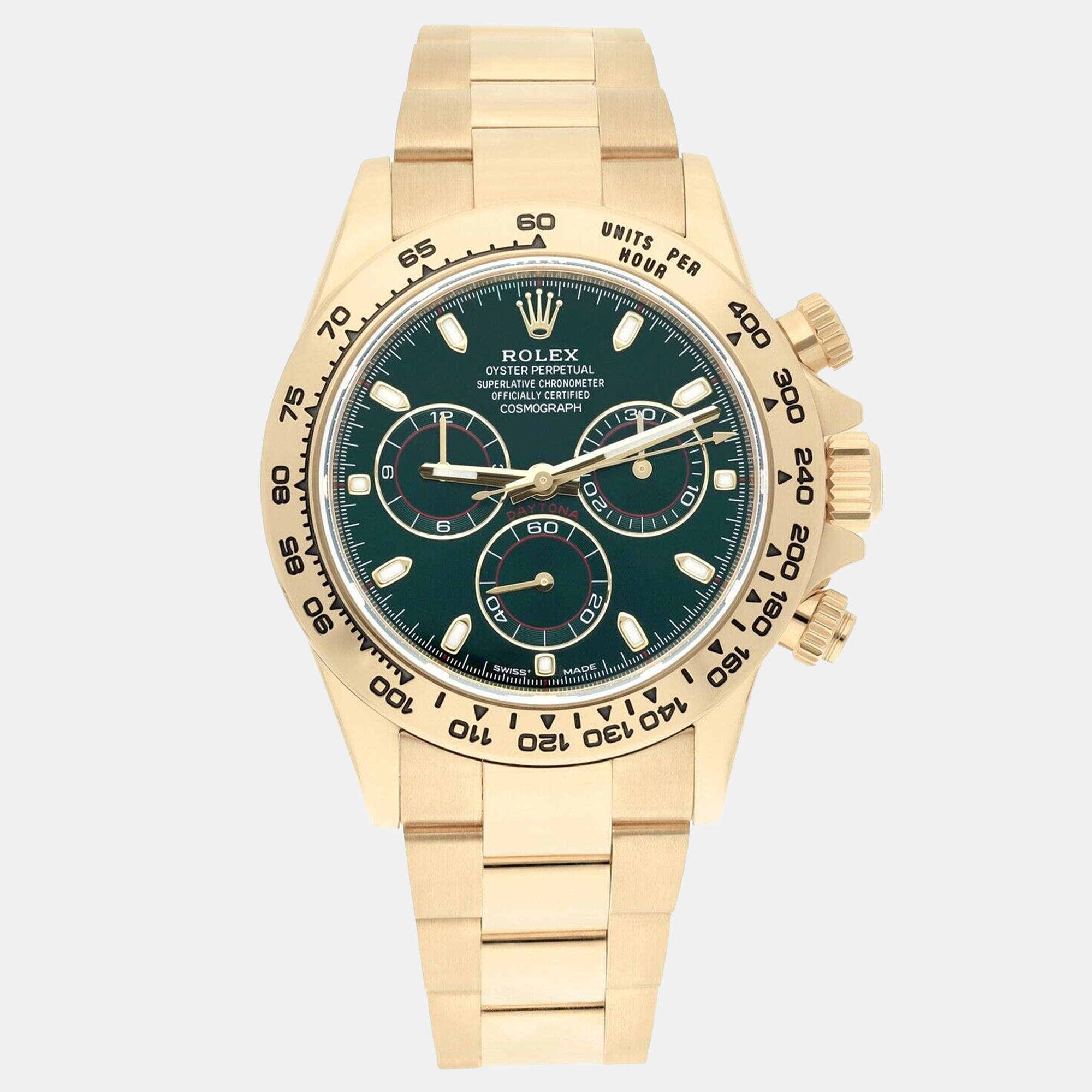 Pre Owned Rolex Cosmograph Daytona 116508 Automatic Green 18k Yellow Gold Men's Wristwatch 40 mm