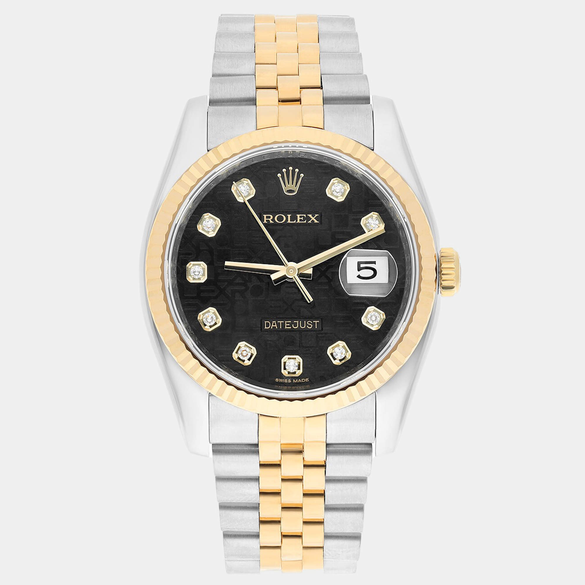Pre Owned Rolex Datejust 116233 Automatic Black 18k Yellow Gold Stainless Steel Men's Wristwatch 36 mm
