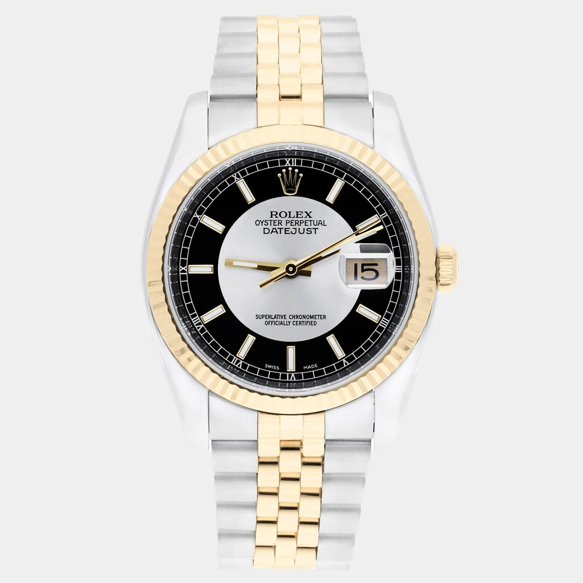 Pre Owned Rolex Datejust 116233 Automatic Black 18k Yellow Gold Stainless Steel Men's Wristwatch 36 mm