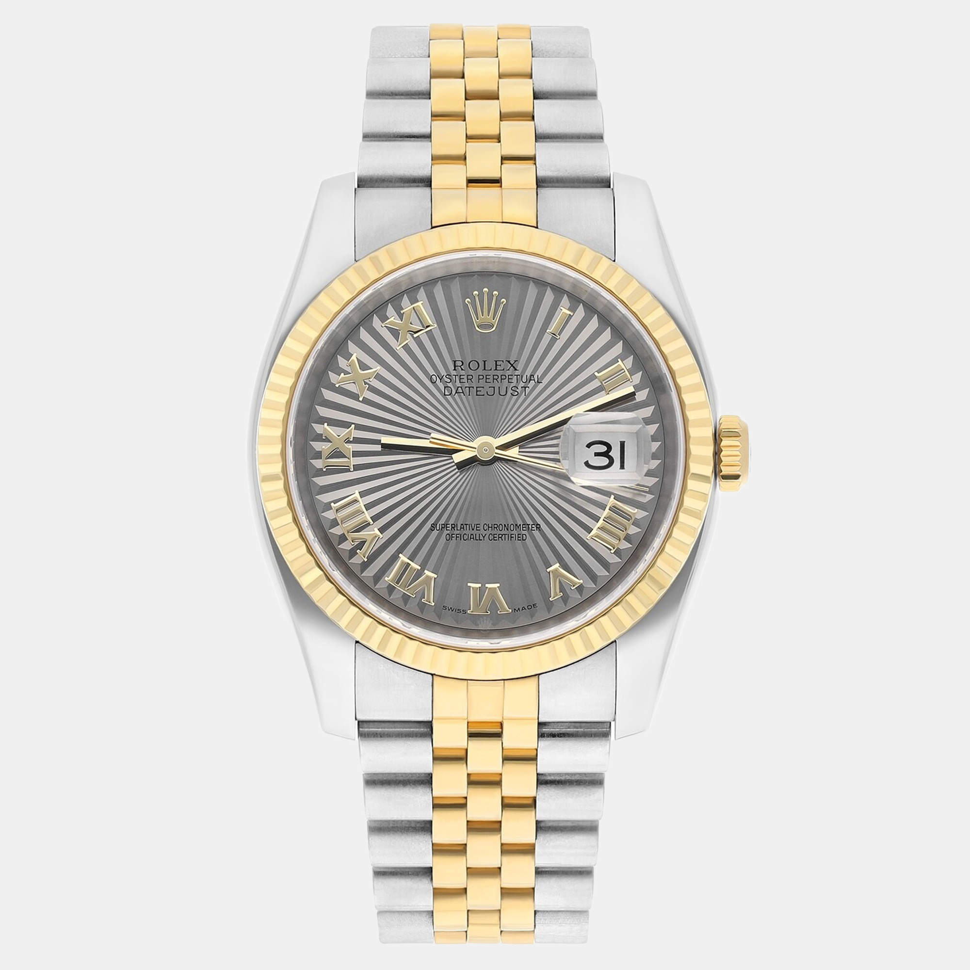 Pre Owned Rolex Datejust 116233 Automatic Silver 18k Yellow Gold Stainless Steel Men's Wristwatch 36 mm