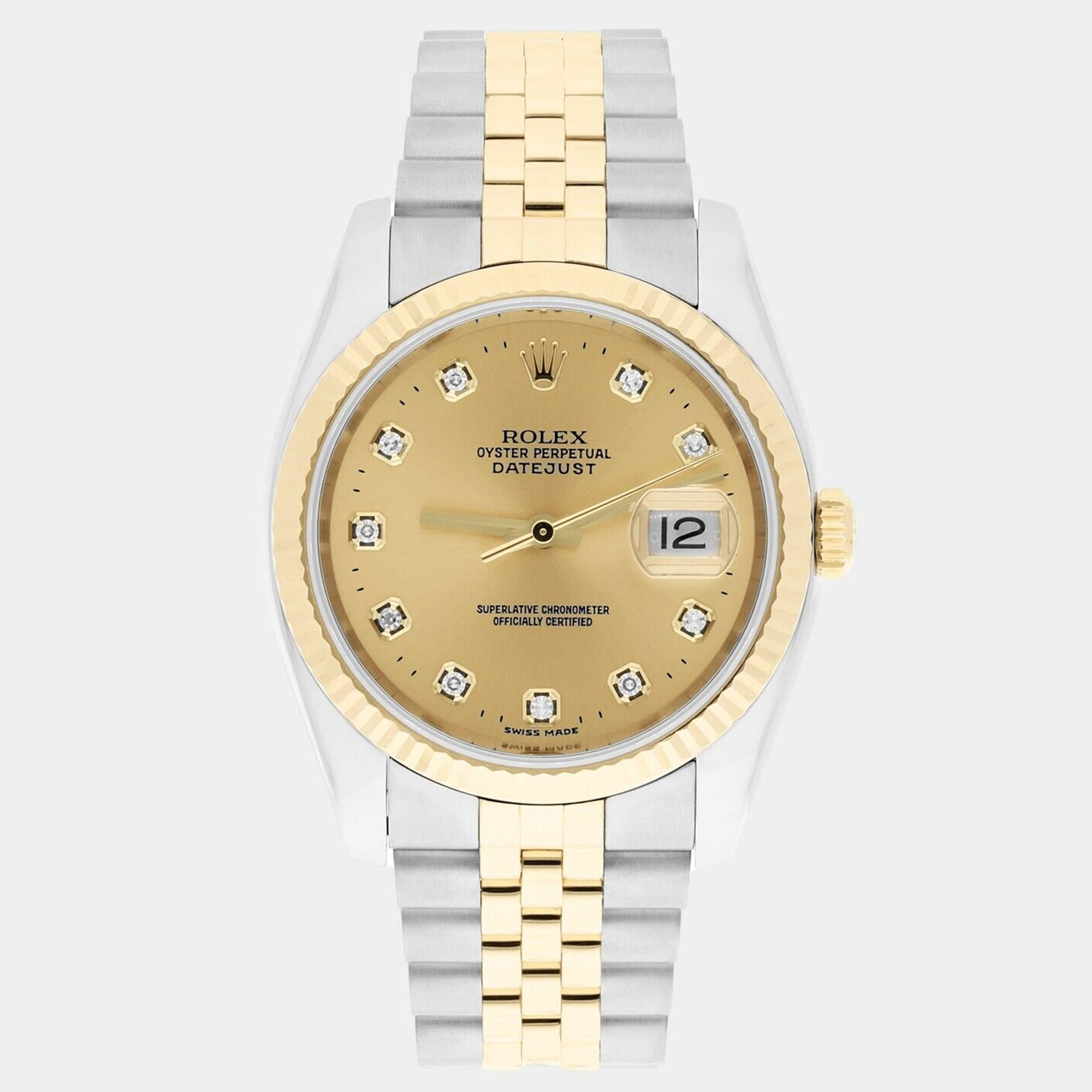Pre Owned Rolex Datejust 116233 Automatic Champagne 18k Yellow Gold Stainless Steel Men's Wristwatch 36 mm