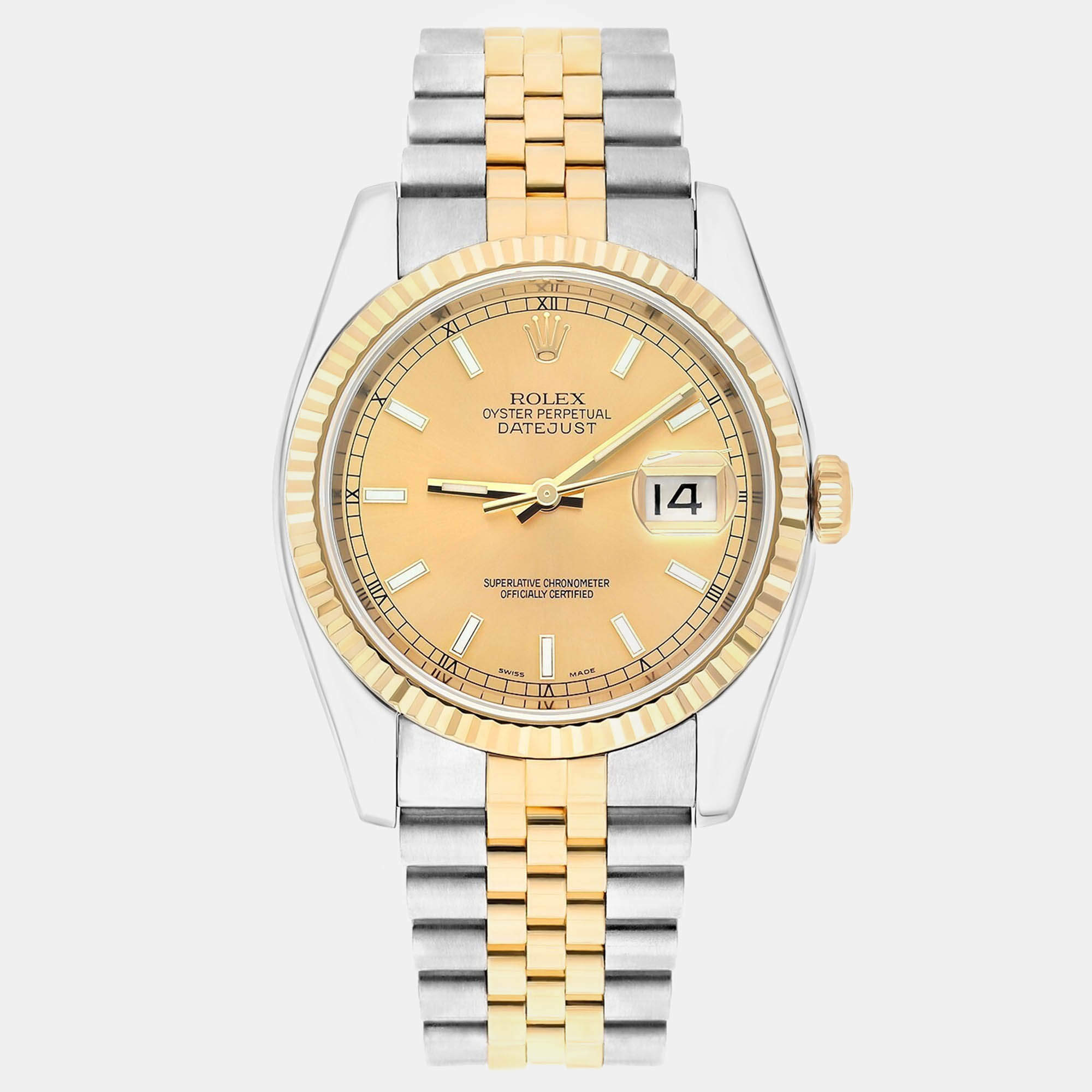 Pre Owned Rolex Datejust 116233 Automatic Champagne 18k Yellow Gold Stainless Steel Men's Wristwatch 36 mm
