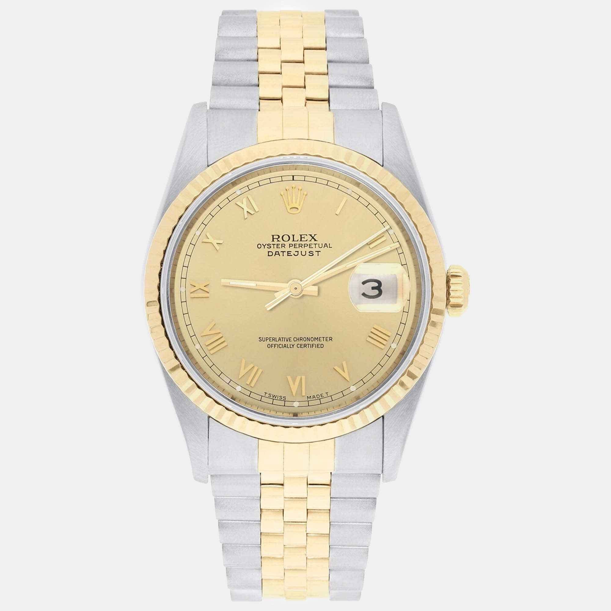 Pre Owned Rolex Datejust 16233 Automatic Champagne 18k Yellow Gold Stainless Steel Men's Wristwatch 36 mm