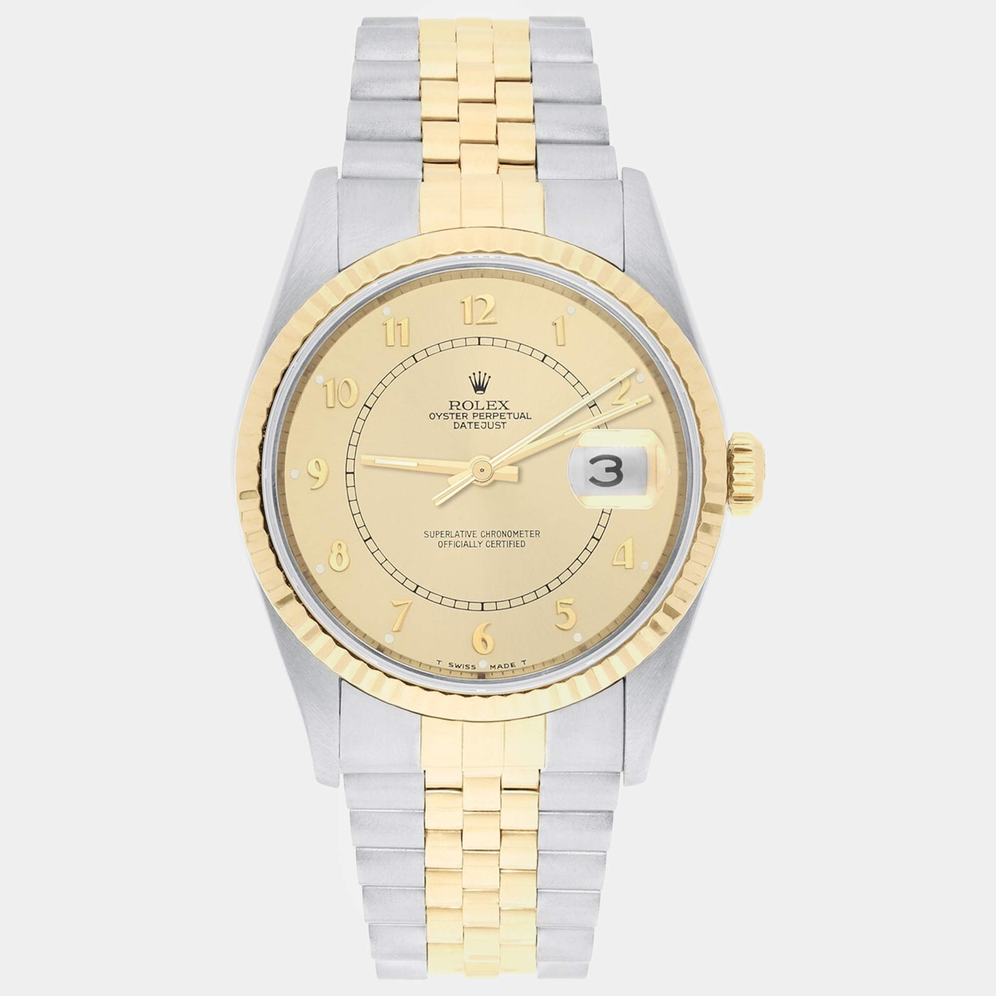 Pre Owned Rolex Datejust 16233 Automatic Champagne 18k Yellow Gold Stainless Steel Men's Wristwatch 36 mm