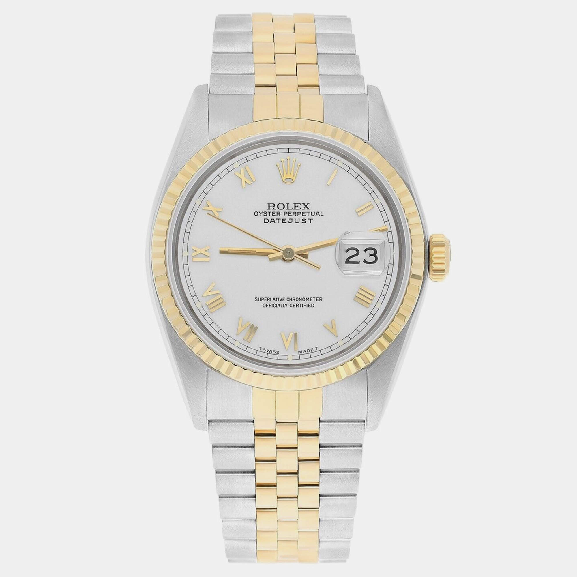 Pre Owned Rolex  Datejust 16013 Automatic White 18k Yellow Gold Stainless Steel Men's Wristwatch 36 mm