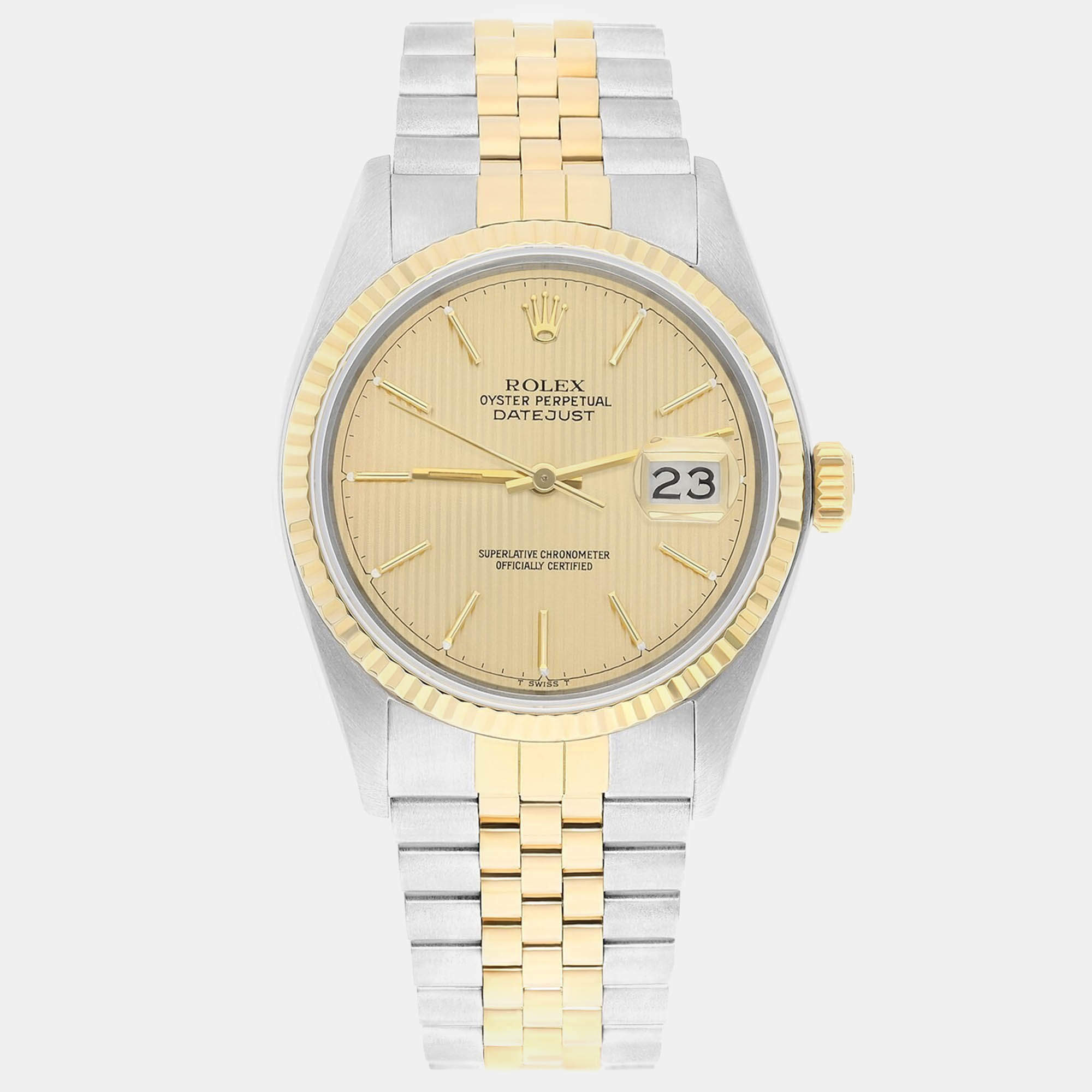 Pre Owned Rolex Datejust 16013 Automatic Champagne 18k Yellow Gold Stainless Steel Men's Wristwatch 36 mm