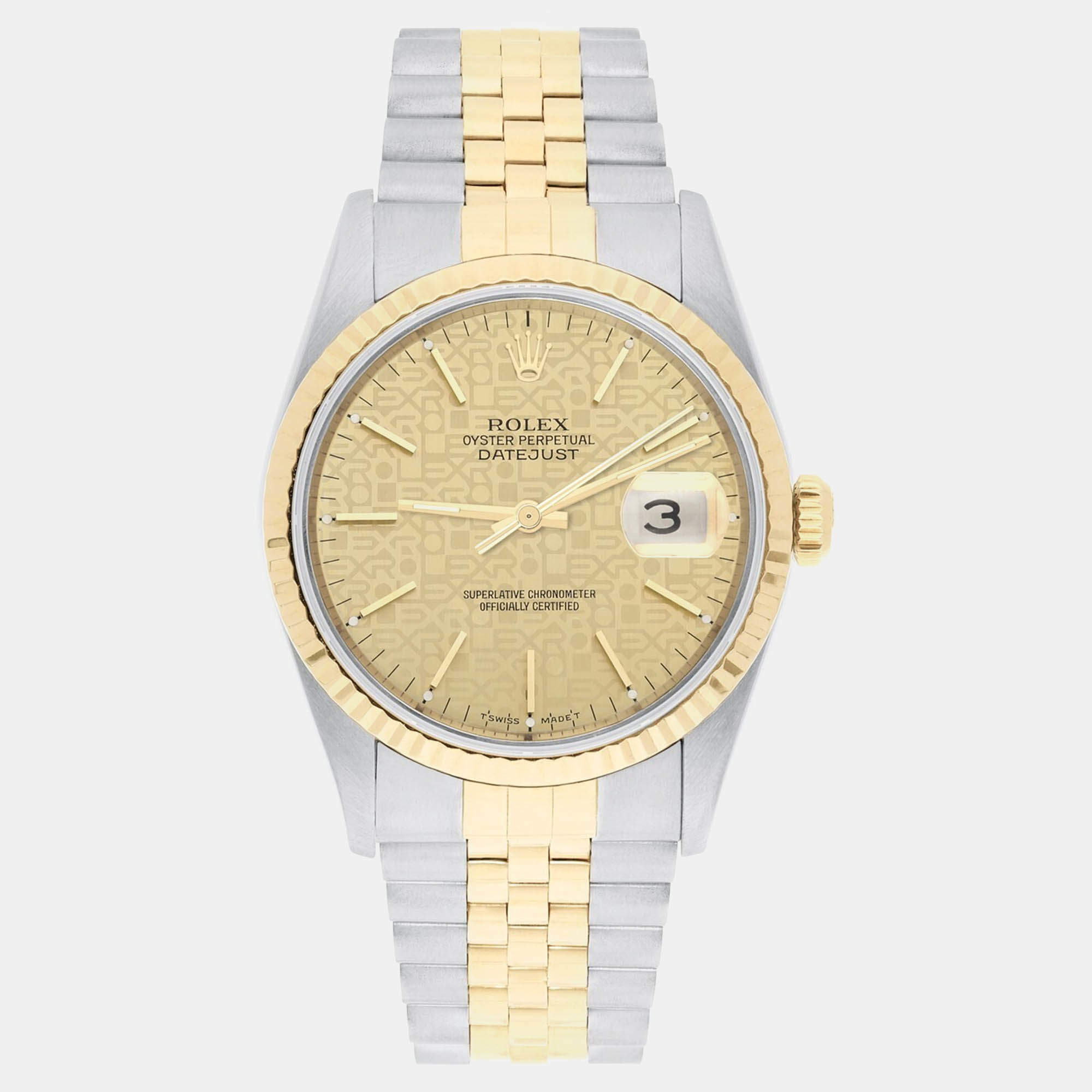 Pre Owned Rolex Datejust 16233 Automatic Champagne 18k Yellow Gold Stainless Steel Men's Wristwatch 36 mm