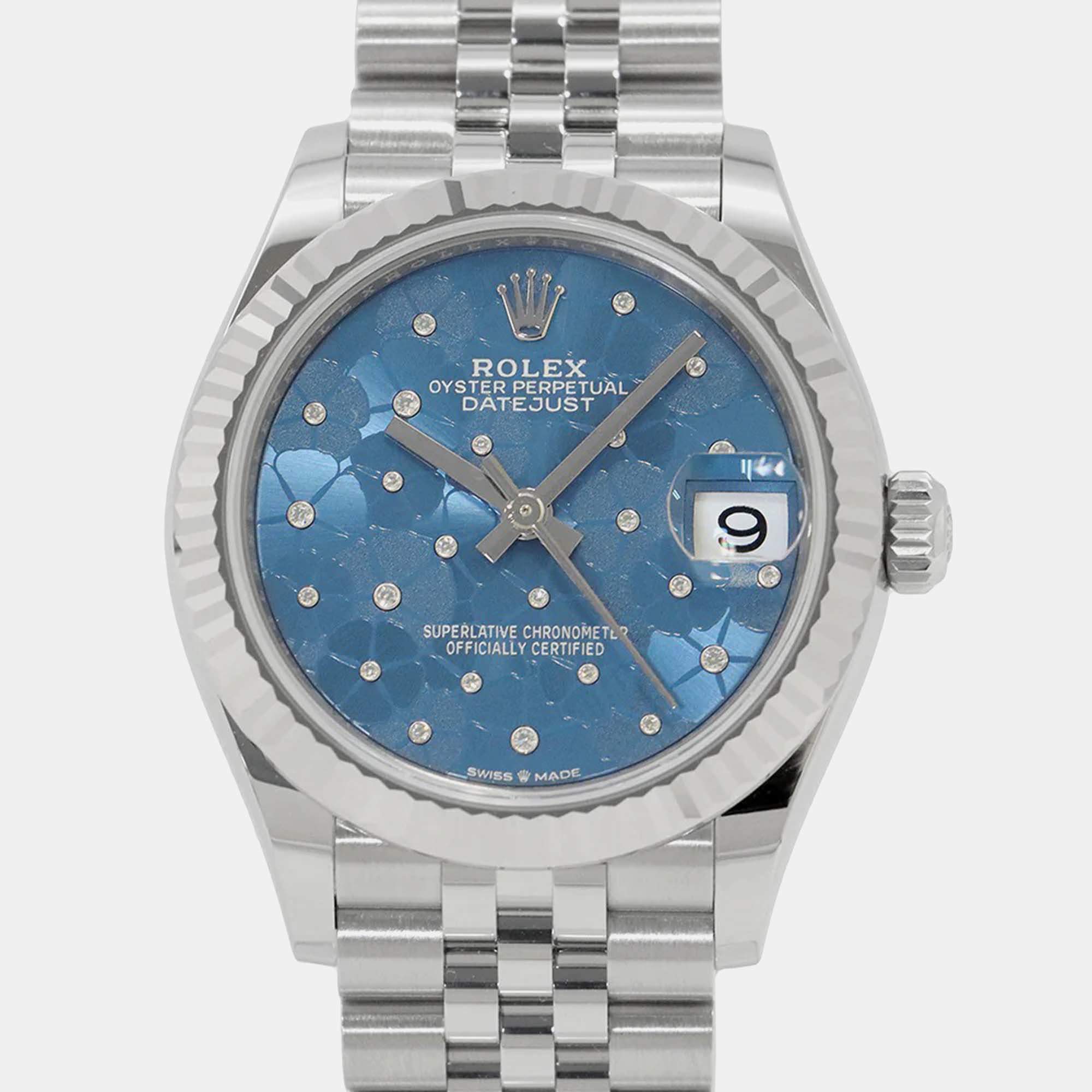Pre Owned Rolex Datejust 278274 Automatic Blue 18k White Gold Stainless Steel Men's Wristwatch 31 mm