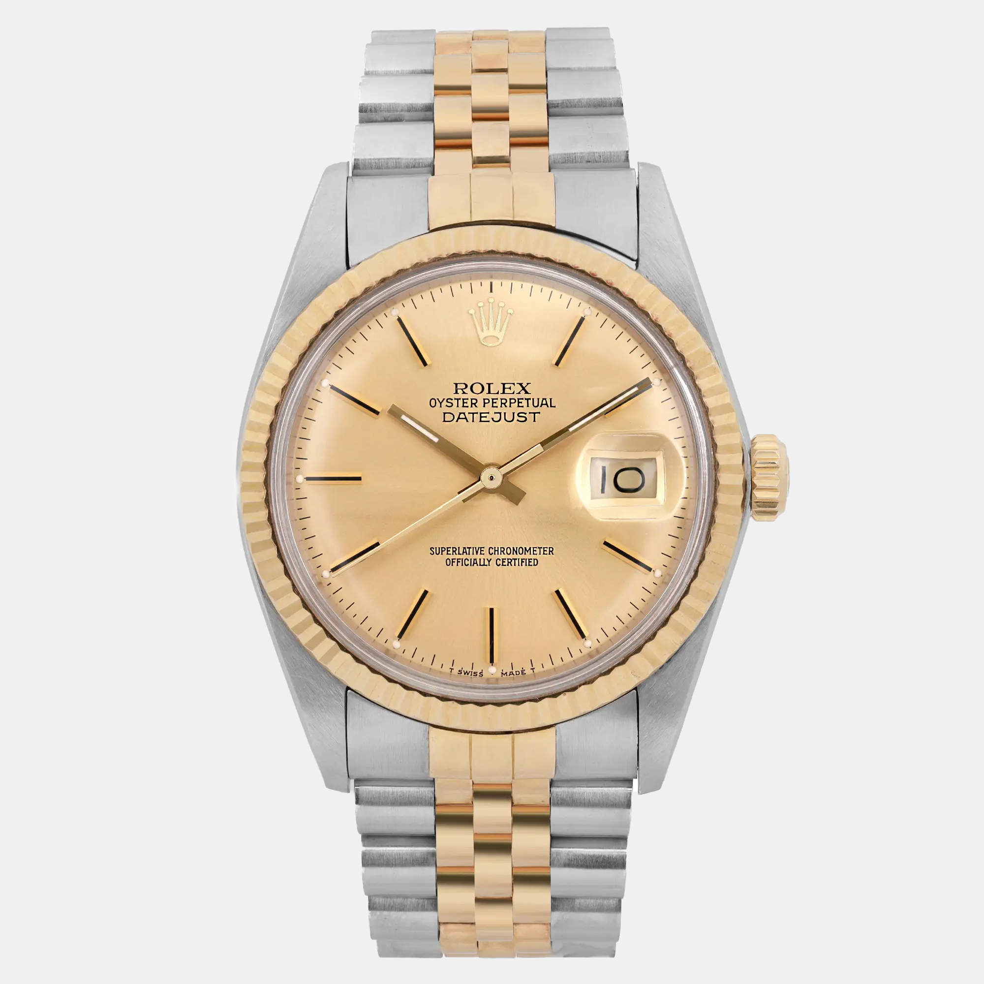 Pre Owned Rolex Datejust 16013 Automatic Champagne Dial 18K Yellow Gold Stainless Steel Men's Wristwatch 36 mm