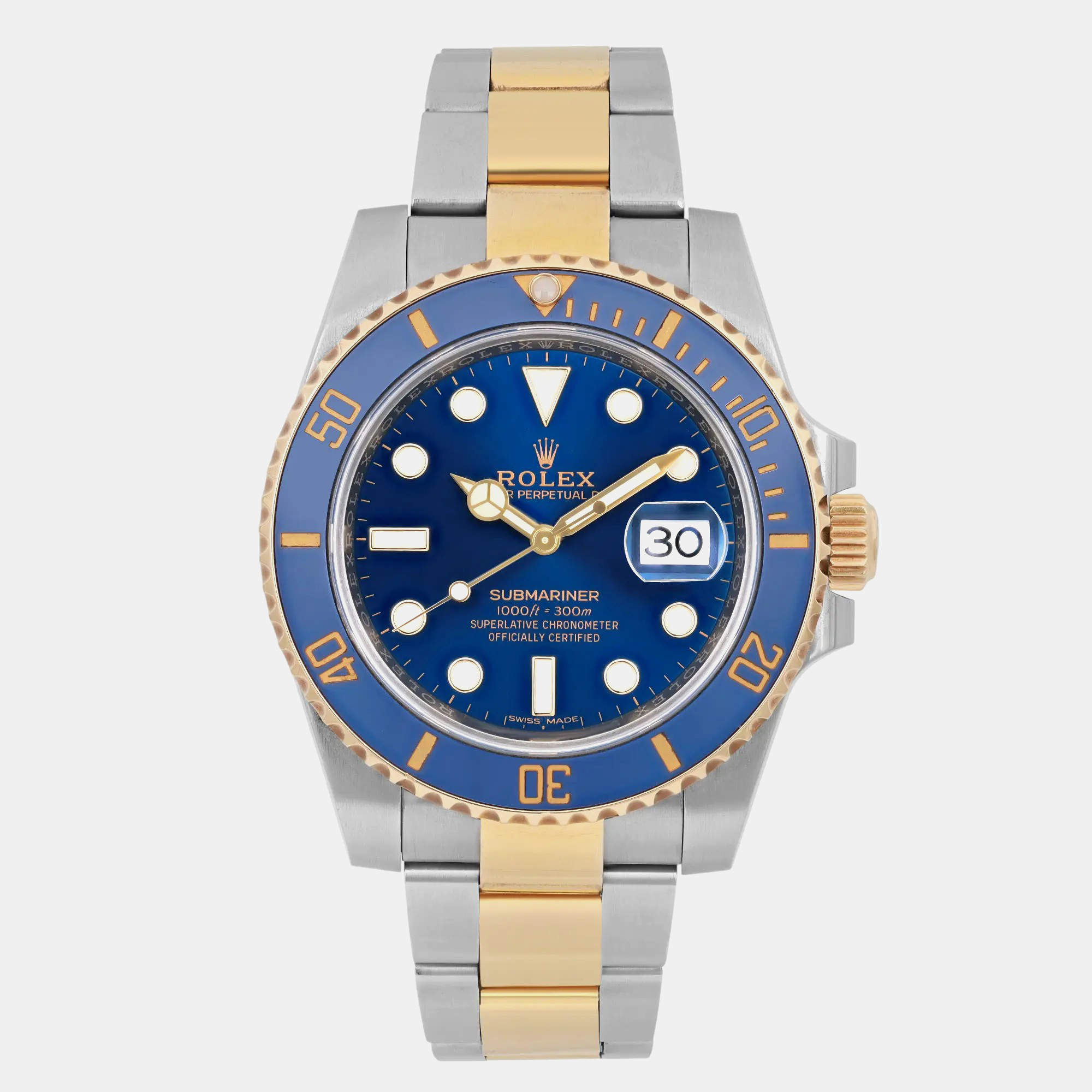 Pre Owned Rolex Submariner Date 116613LB Automatic Blue Dial 18K Yellow Gold Stainless Steel Men's Wristwatch 40 mm