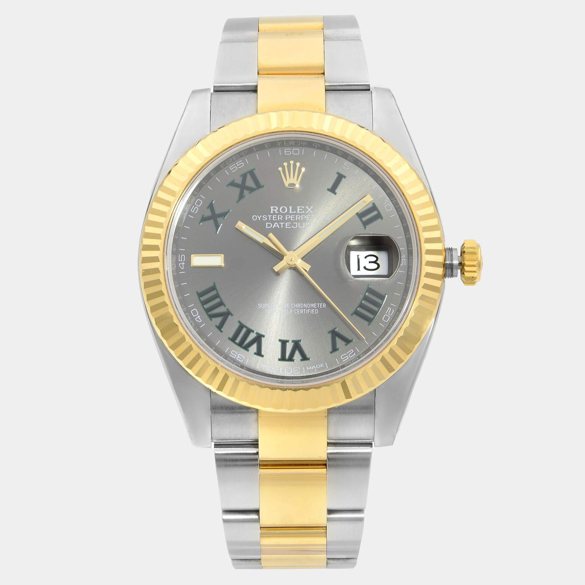 Pre Owned Rolex Datejust 126333 Automatic Slate Wimbledon Dial 18K Yellow Gold Stainless Steel Men's Wristwatch 41 mm