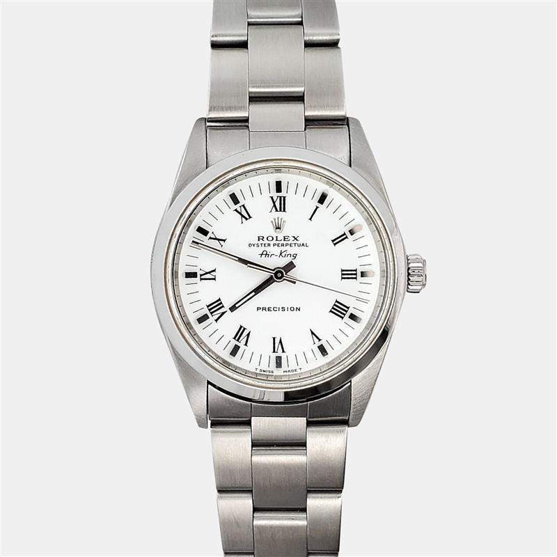 Pre Owned Rolex Air-King 14000 Automatic White Stainless Steel Men's Wristwatch 34 mm